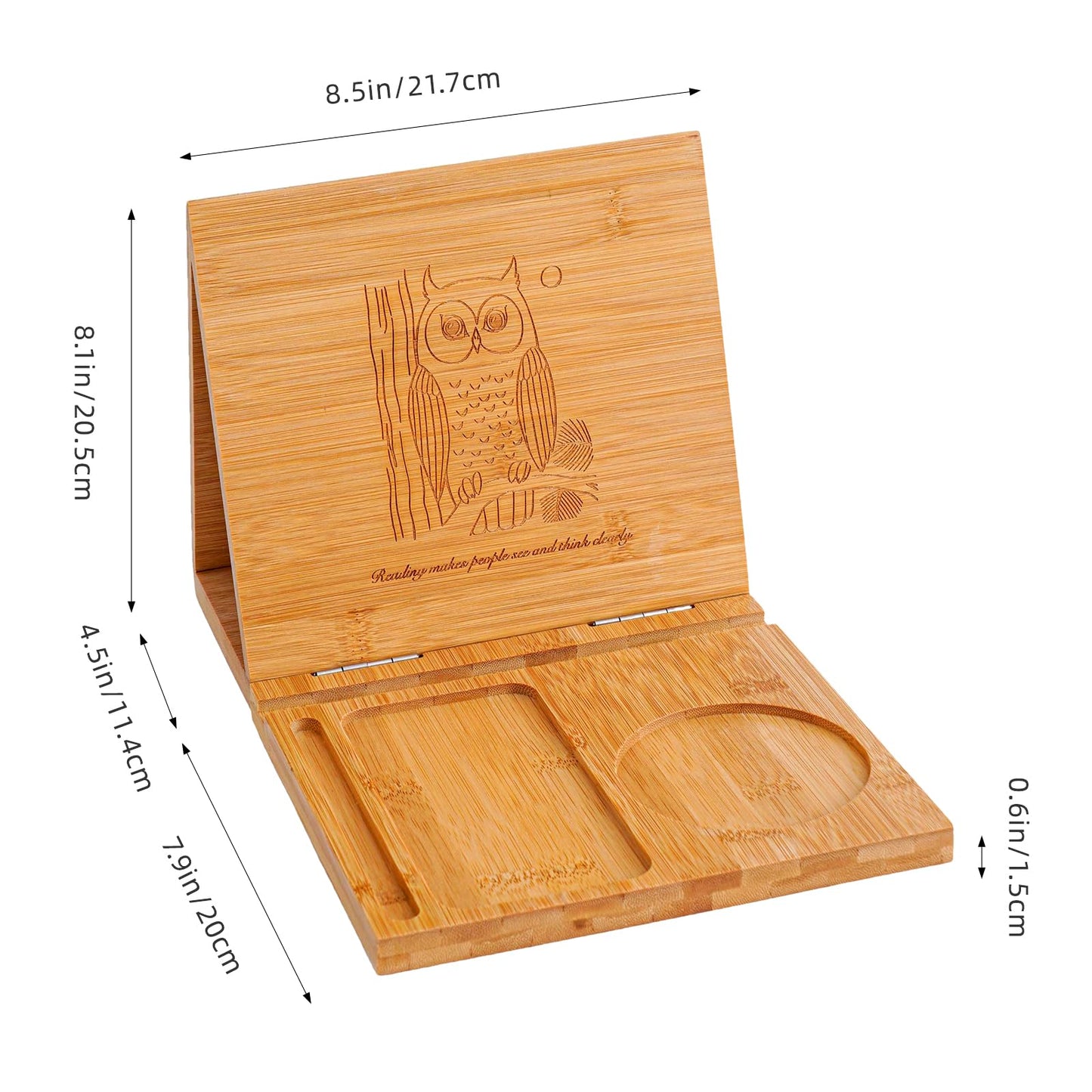 Denchware Foldable Book Rest,Triangle Book Holder,Bamboo Book Nook Reading Valet,Book Stand with Glasses,Pen,Cup and Phone Holder,Gifts for Book Lovers