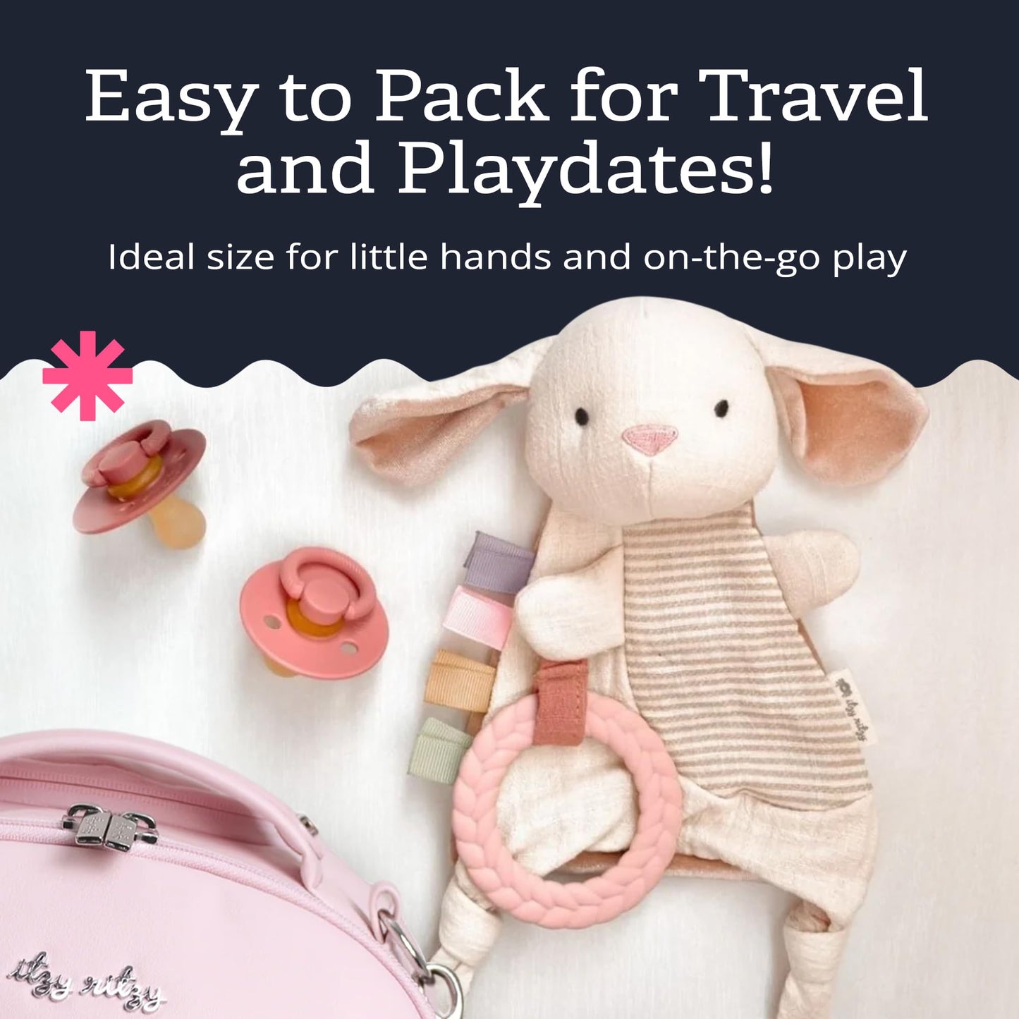 Itzy Ritzy - Bitzy Crinkle Sensory Toy Bunny with Crinkle Sound for Babies & Toddlers - Features Soft Braided Teething Ring & Textured Ribbons, Designed for Ages 0 Months and Up, Bunny