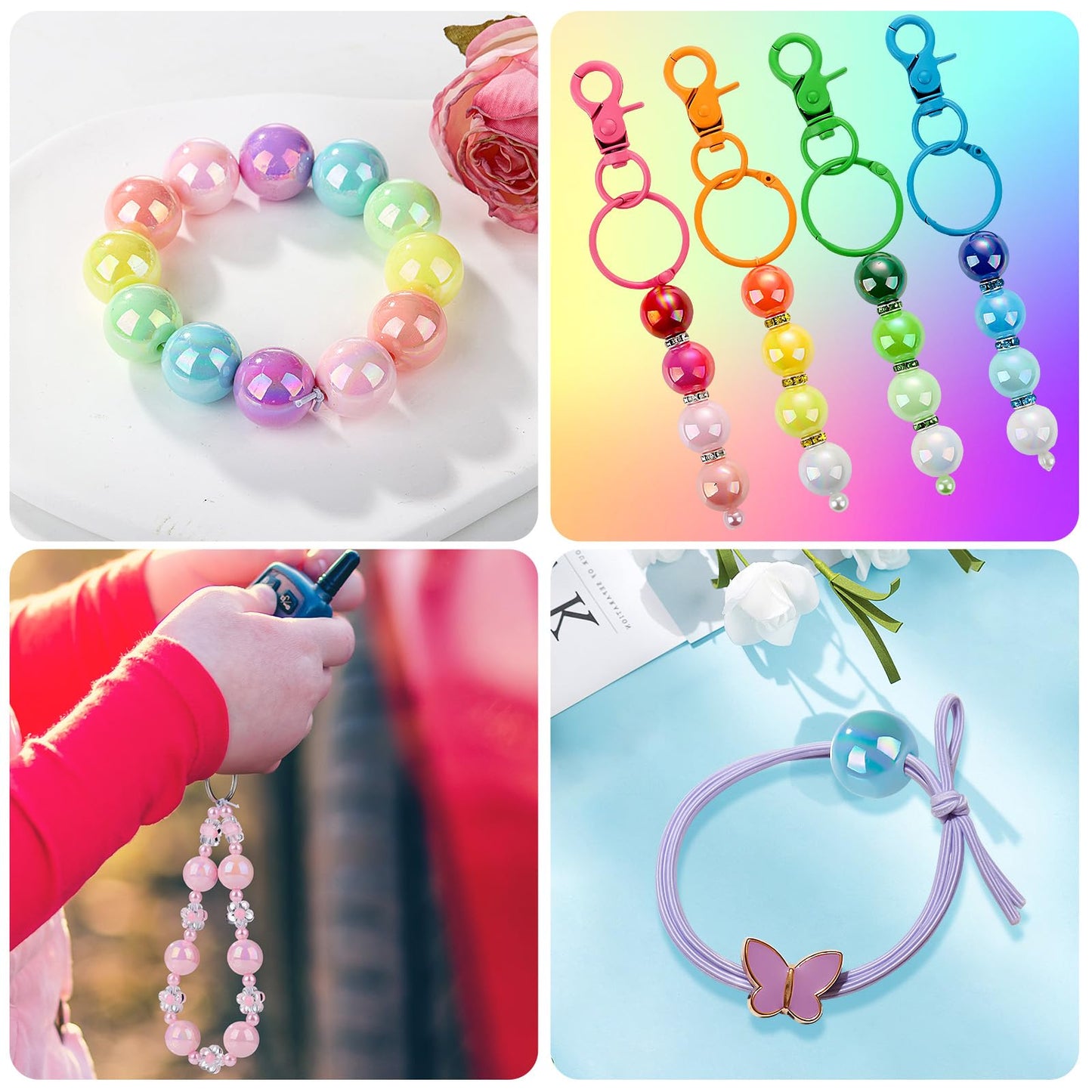 232pcs Beads for Pens, Funtopia Acrylic Focal Beads for Beadable Pens, 16mm Rainbow Chunky Bubblegum Bead with Rondelle Spacer Bead for Keychains DIY Craft Bracelets