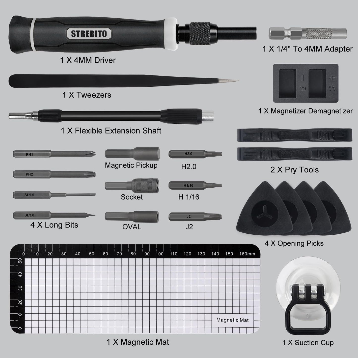 STREBITO Precision Screwdriver Set, 153 in 1 Electronics Tool Kit with Case, 140 PCS Magnetic Precision Bits - Computer, Laptop, iPhone, Macbook, PC, Game Controller, RC, Electronics, Phone Repair Kit