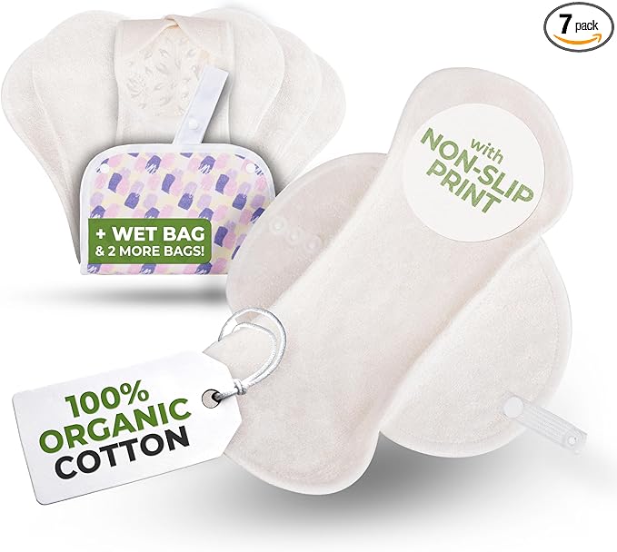 Non-Slip Organic Reusable Panty Liners for Women & Teens (Small, 7-Pack); High-Temp Washable Cotton Cloth Liners; Stay Fresh & Dry, for Daily Vaginal Discharge Only; 100% Breathable (no PUL/TPU)