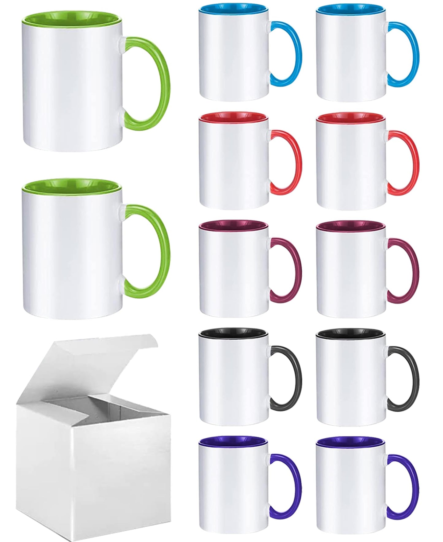 ABBSH Ceramic Sublimation Mugs, 11oz, 12Pack, Assorted Colors, Microwave Safe, Dishwasher Safe
