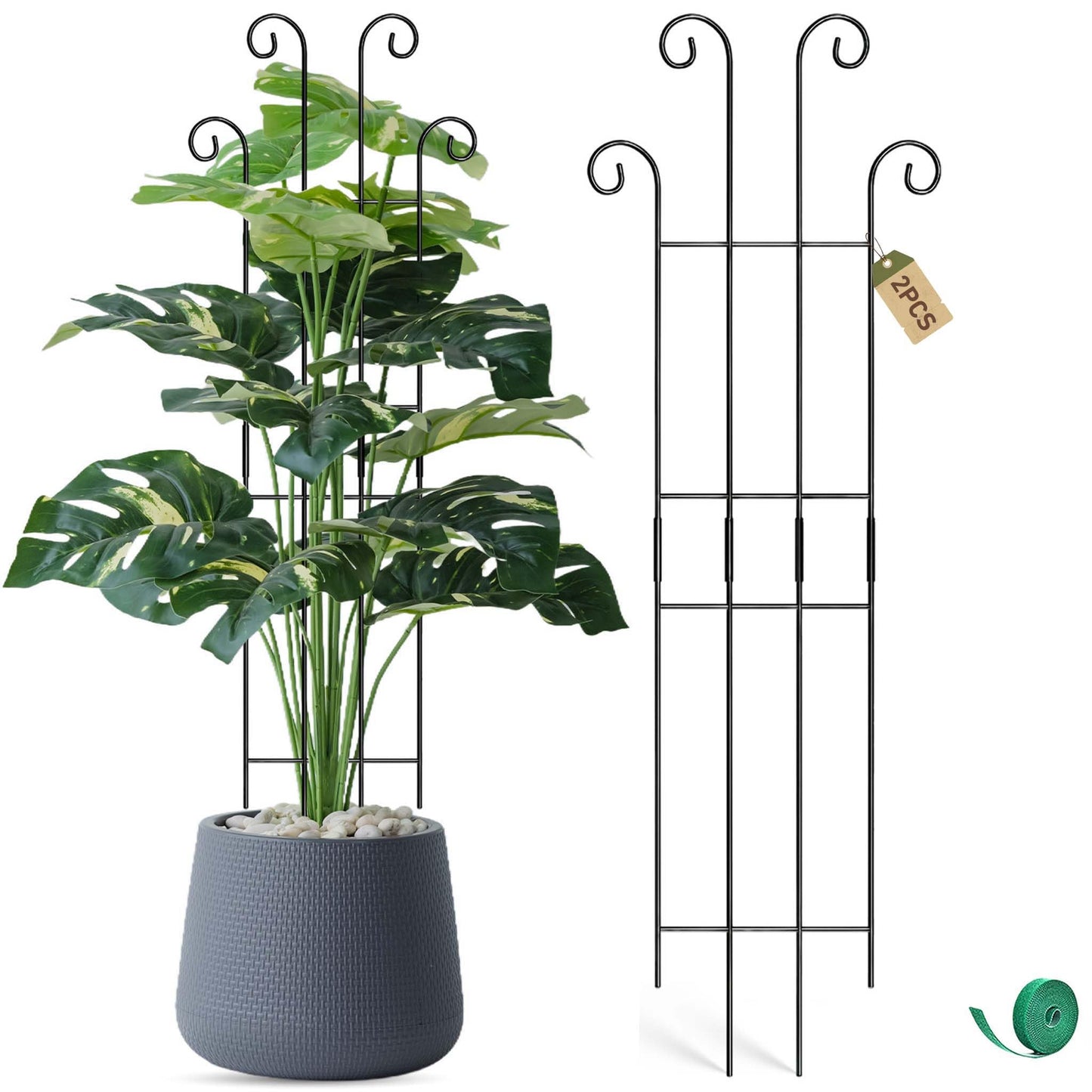 Coomin 32.6in Monstera Plant Support Stakes for Outdoor Plants, Garden Trellis for Climbing Plants, Metal Stakes for Potted Plants Pothos Plant Climber Support, 2P
