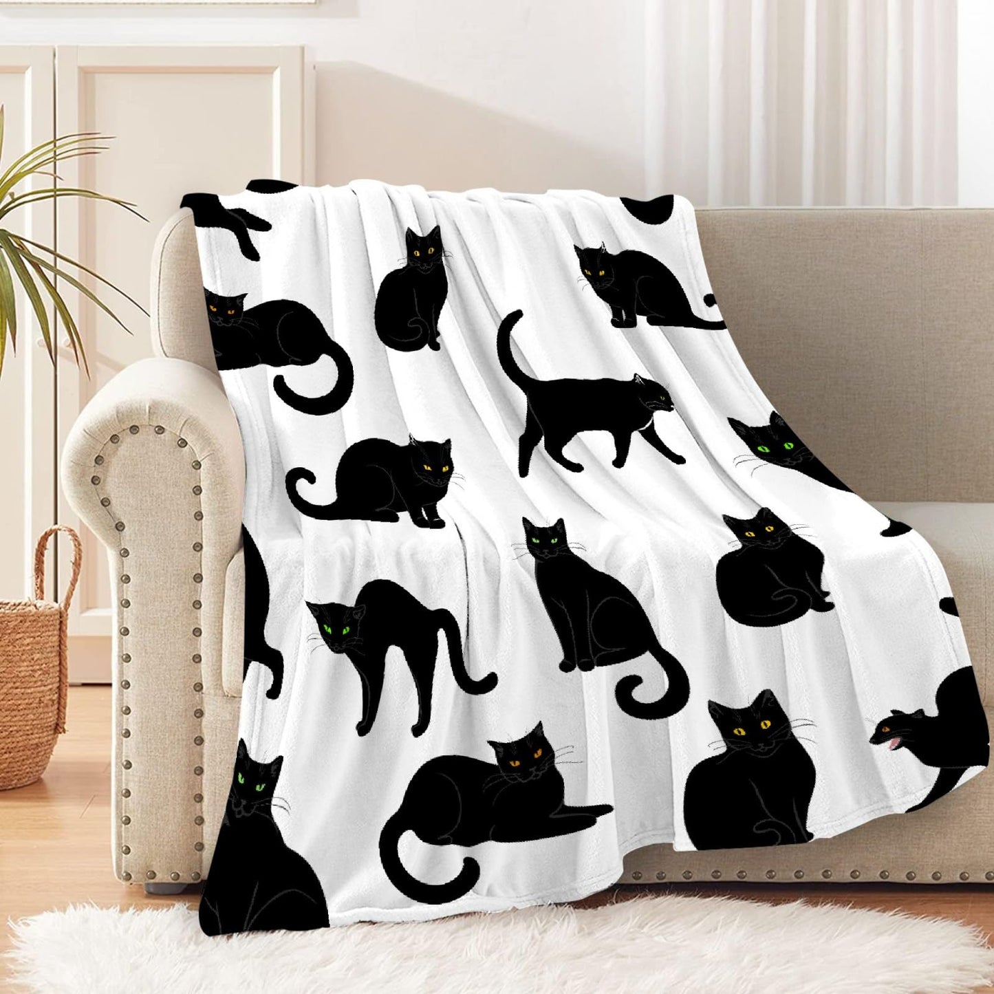Black Cats Blanket Throw Super Soft and Cozy Blankets for Home Decoration, Couch, Bed, Sofa 50"x40" Small for Kids for All Seasons
