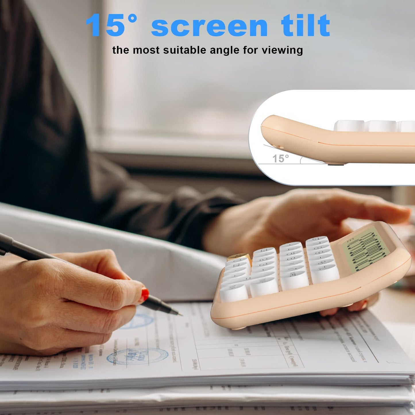 DECKLIT Battery Desk Calculator - 12 Digit, Extra Large 5-Inch LCD Display, Big Buttons, 15 Tilt Screen, Kids Calculator (Pink)