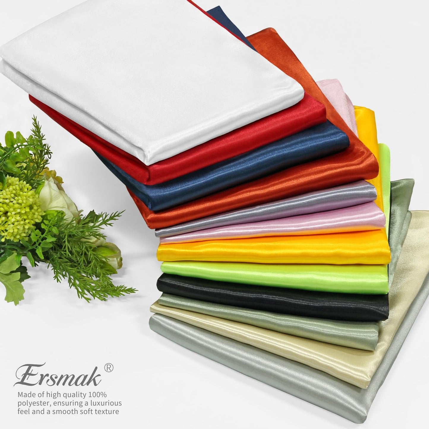 Ersmak Sage Green Satin Fabric by The Yard, 60" Wide Shiny & Soft Charmeuse Silky Satin Fabric for DIY Craft, Wedding Decorations, Sewing, 10 Yard