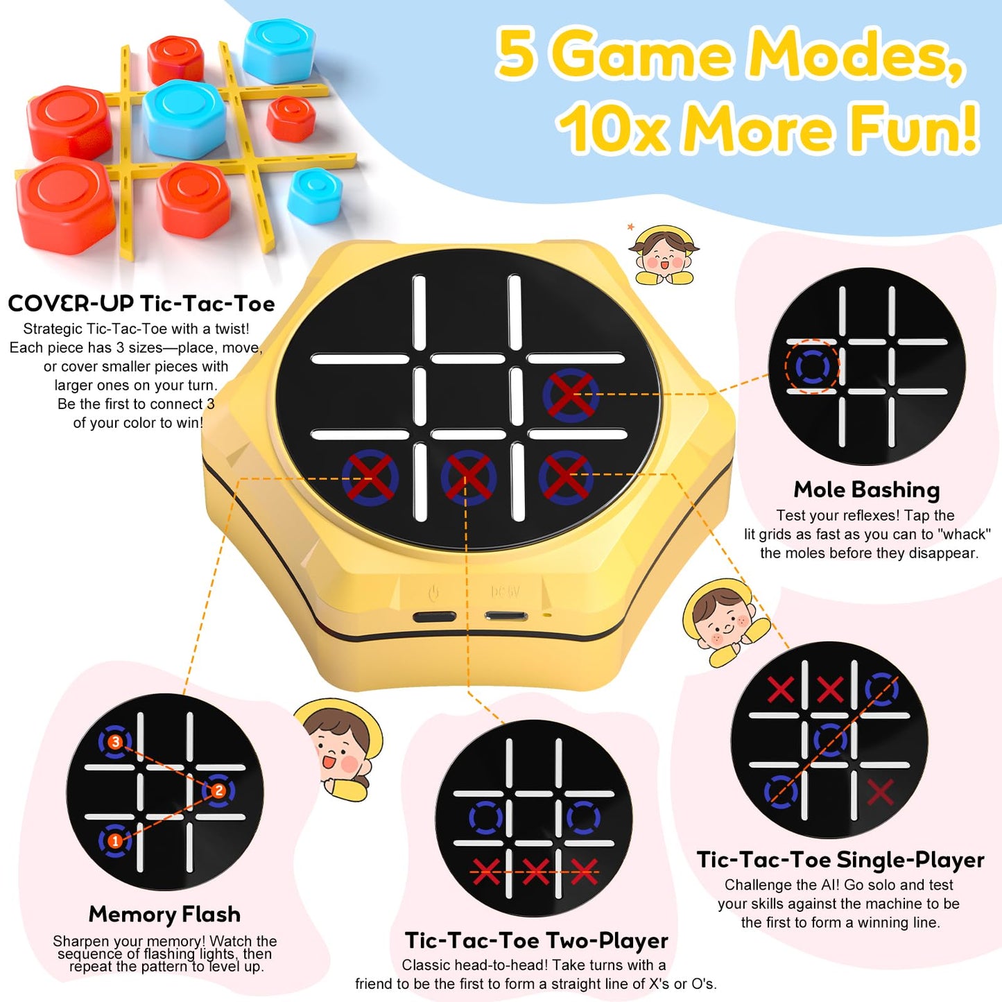 Tic Tac Toe Handheld Game Bolt : VORQXIN Digital Electronic Brain Teaser - 5 in1 Portable Mini Console Mute Function Travel Games for Car Ride,Unique Gift for Boys Girls and Adults