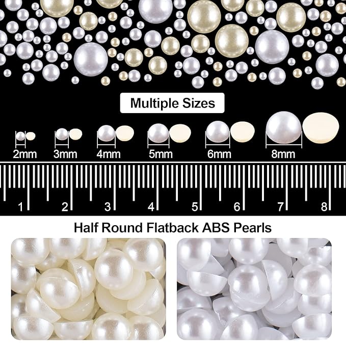 4000PCS Flatback Rhinestones and Half Round Pearls Kit #39, Multi Size Glass AB Crystals, Plastic Flat Back White & Beige Dome Bead with Pickup Pencil and Tweezer for Nail Art