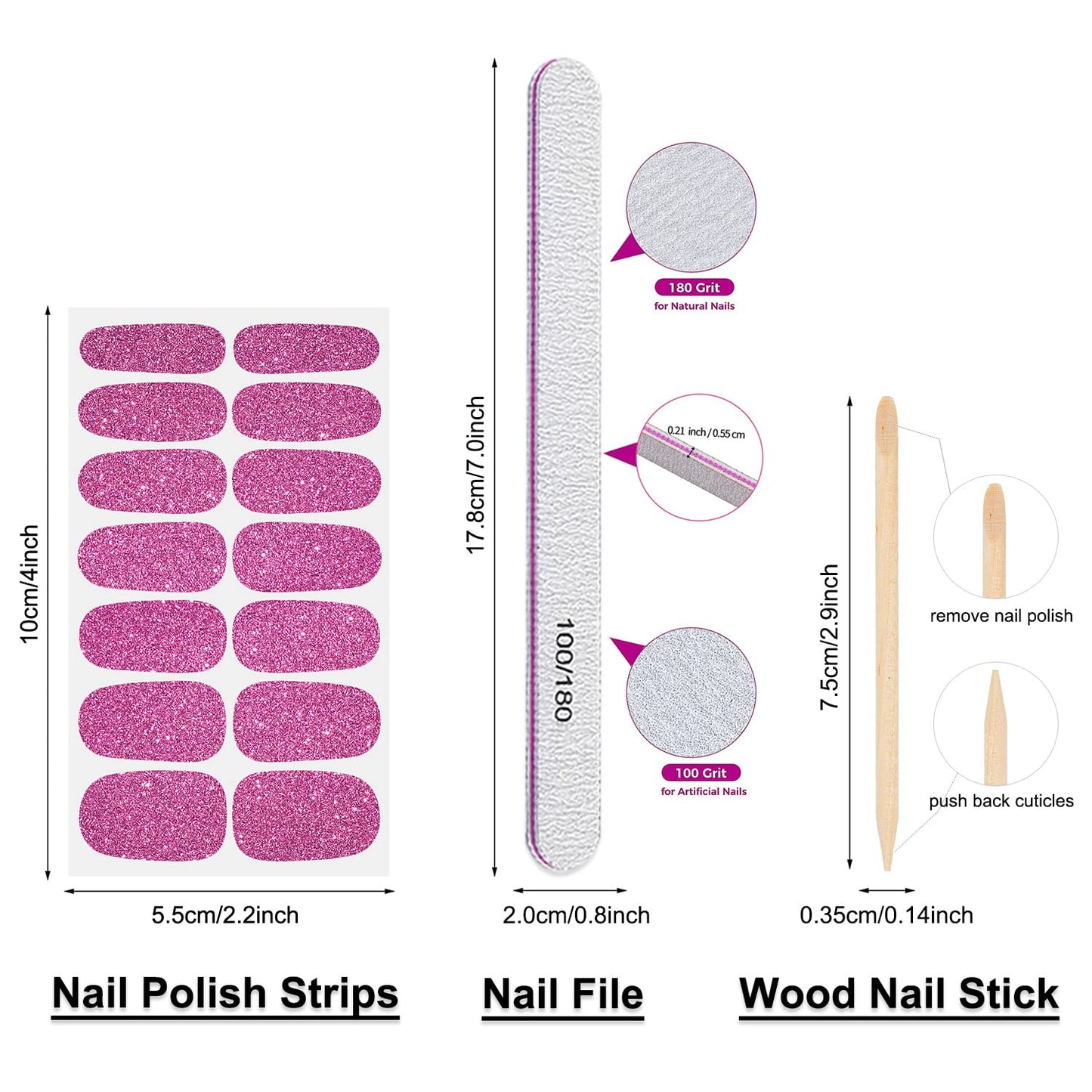 DANNEASY 24 Sheets Full Nail Wraps Nail Polish Stickers for Women Solid Color Nail Polish Strips Gel Nail Strips Self Adhesive Fingernail Stickers Manicure Kit with 1pc File, Cuticle Stick