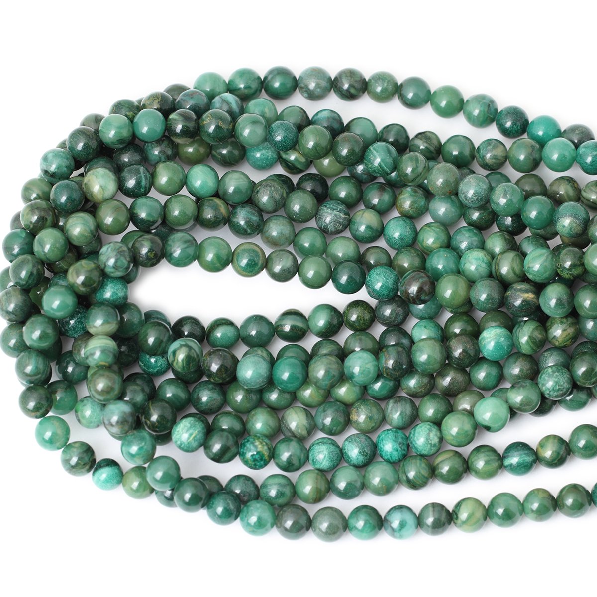 CHEAVIAN 45PCS 8mm Natural Verdite Stone African Jade Gemstone Round Loose Beads for Jewelry Making DIY Findings 1 Strand 15"