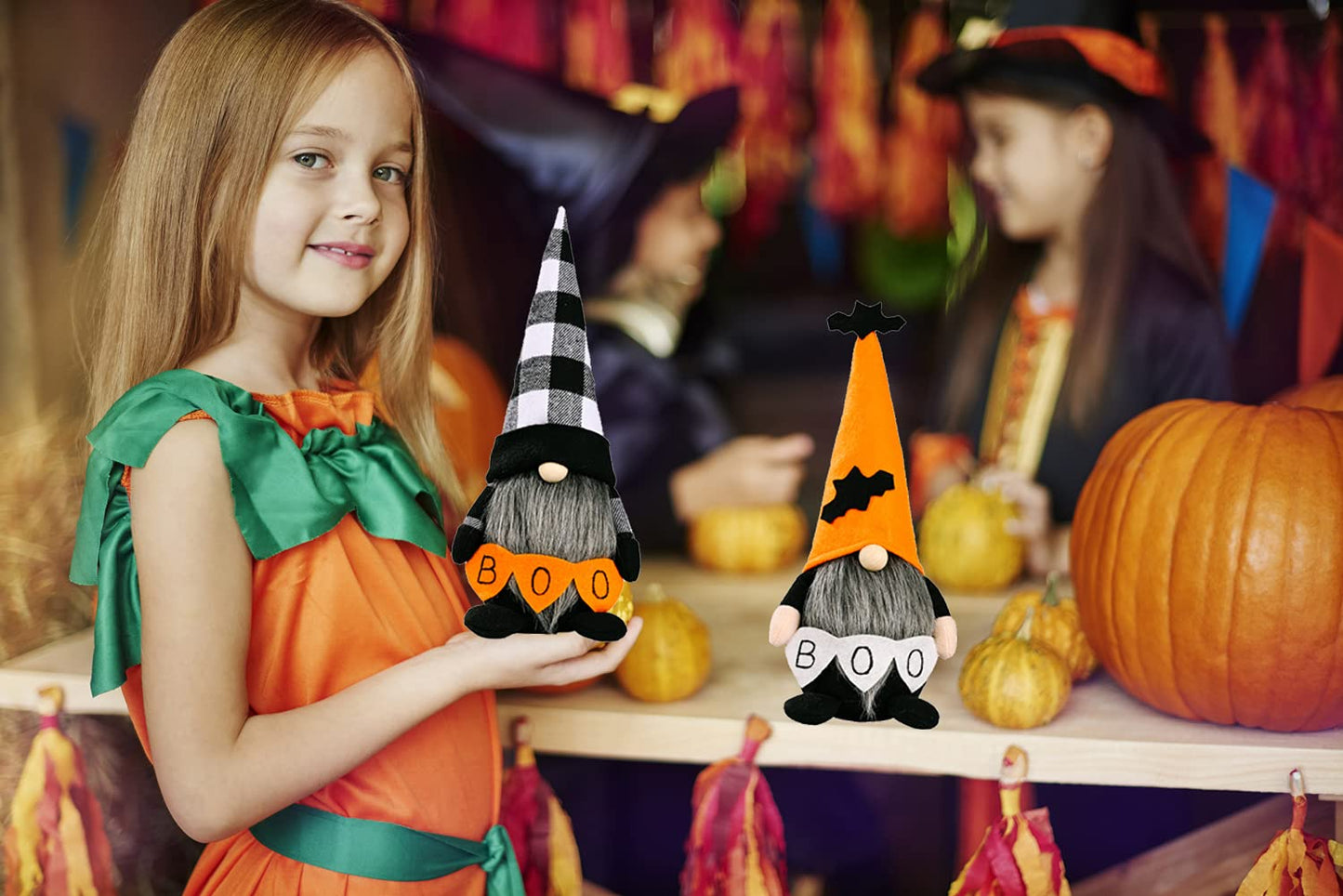 Benwanfee 2 Pack Halloween Gnomes Plush Decor,Handmade Witch Swedish Tomte Gnome Nisse Scandinavian Ornaments Elf Dwarf for Home Halloween Day Party Table Decorations Kids Gift