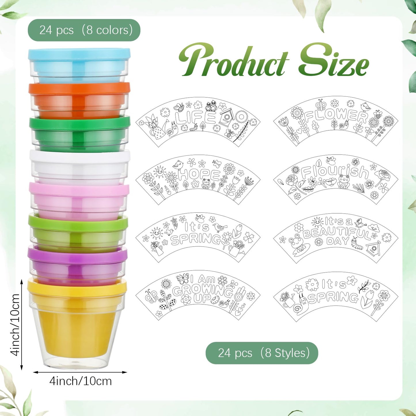 Meanplan 24 Pcs Spring DIY Flower Pots, Color Your Own Flowerpots Bulk Colorful Plastic Garden Pot Crafts Painting Kit for Adults DIY Art Projects Fun Activities