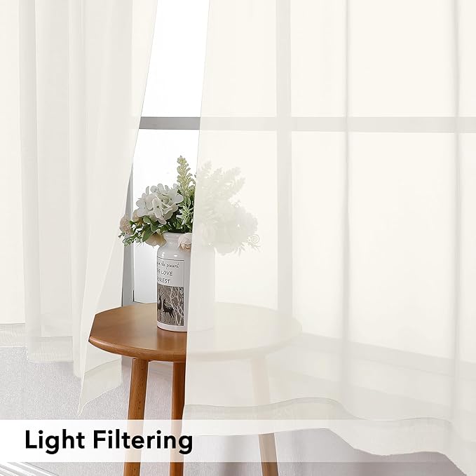 Simplebrand Ivory Tier Curtains for Kitchen 24 Inches Long 2 Panels Set, Rod Pocket Cafe Curtain Light Filtering Sheer Short Curtains for Bathroom/Basement Half Window 42 x 24 Inch, 2Pcs, Ivory
