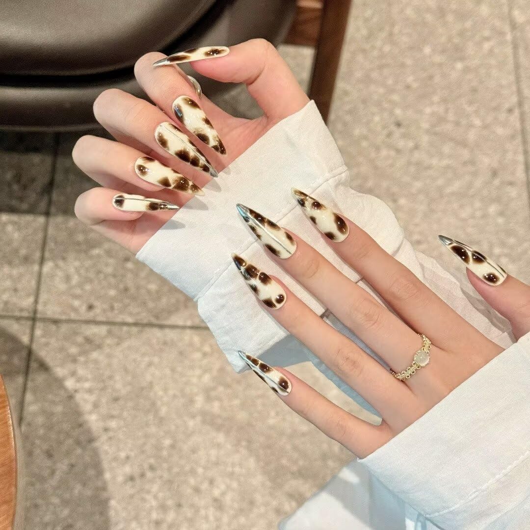 Handmade Press On Nails Leopard Print Devil's Flower Reusable Stick On Fake Nails Luxury Elegant Sexy Style For Women Gift With Nail Glue M