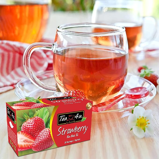 Tea4U Flavored Black Ceylon TeaBags (Strawberry) - Ideal Quality from Sri Lanka's Finest Leaves and Expertly Blended - 25 Count
