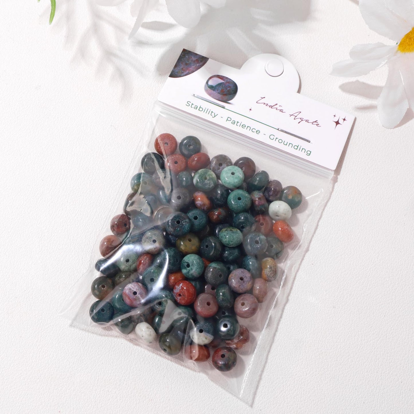 Raicegs 100pcs 5×8mm Rondelle India Agate Beads Natural Gemstone Beads Abacus Disk Stone Loose Beads for Jewelry Making DIY Bracelets Necklace