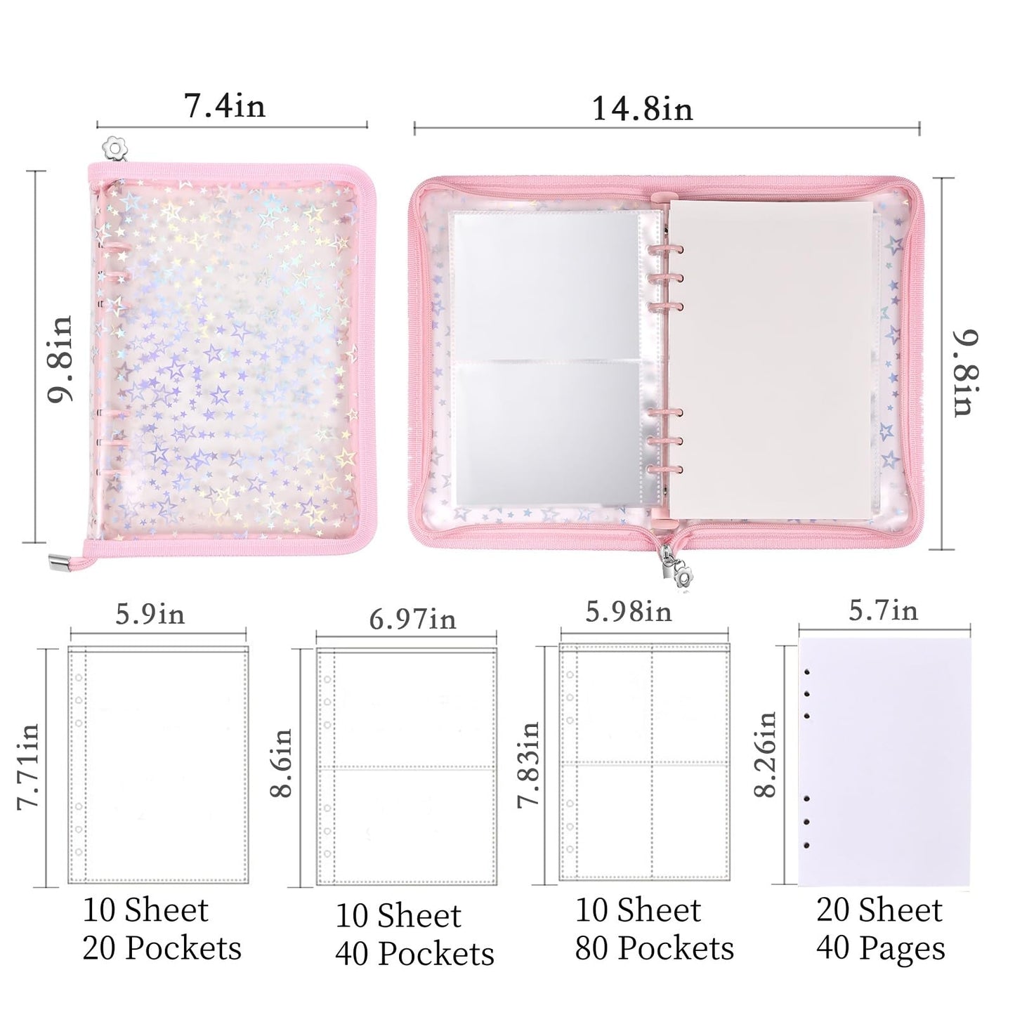 MUDOR 4 in 1 Sticker Storage Organizer, Binder with Storage Sleeves and Release Paper, Reusable Collecting Book Album Holder, A5 Blank Sticker Container Organizer