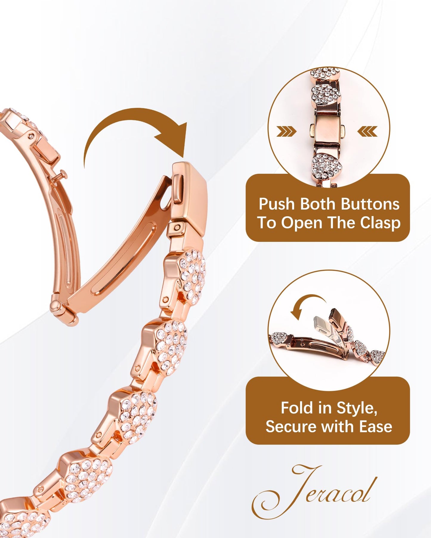 Jeracol Copper Bracelet & Ring for Women, Ultra Strength Magnetic Bracelet with 3800 Gauss Neodymium Magnets, Heart & Crystal Diamonds, Adjustable Tools and Jewelry Gift Box(Rose Gold)