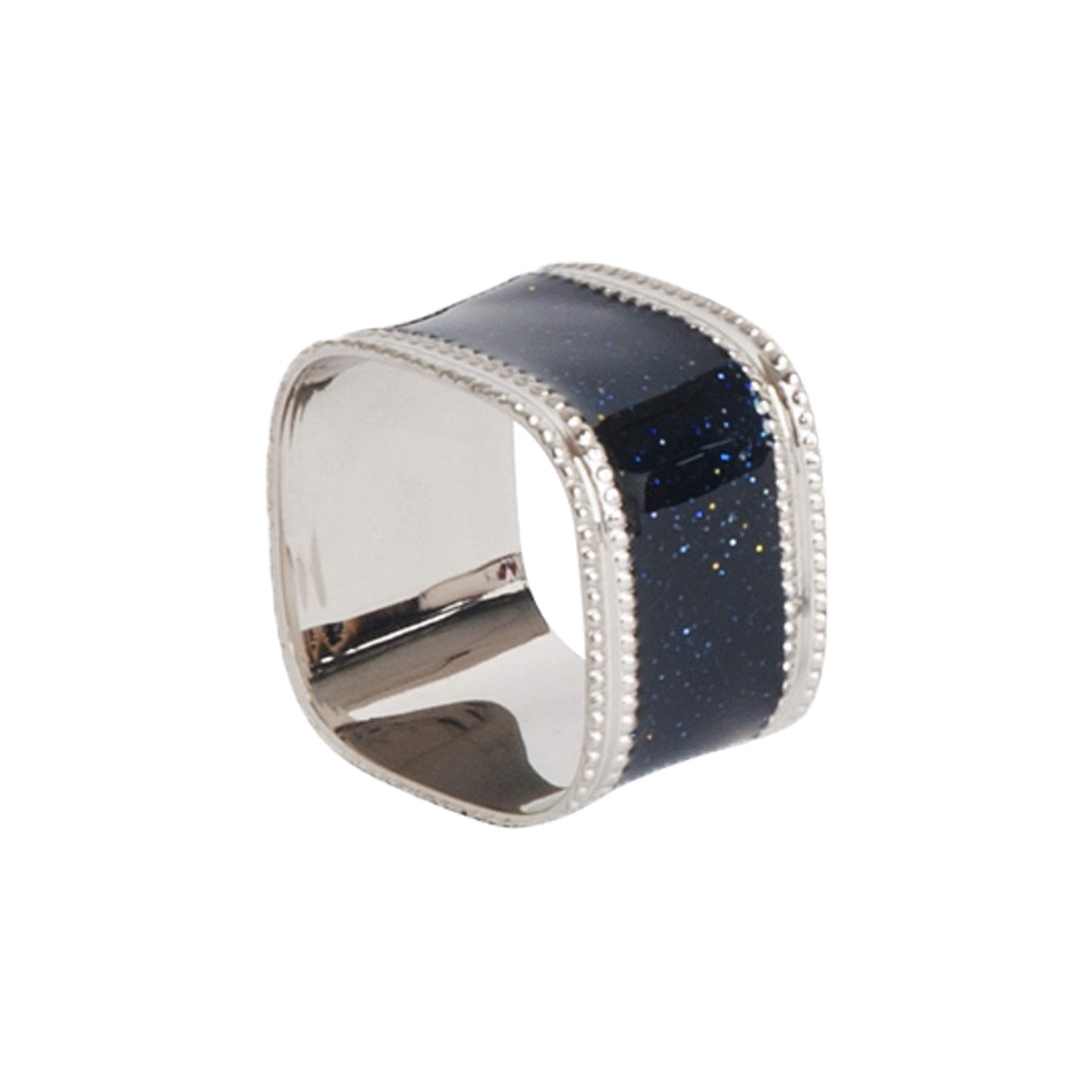 SARO LIFESTYLE Collection Sparkling Square Design Napkin Rings (Set of 4), 1.5" x 1", Black 4 Pieces