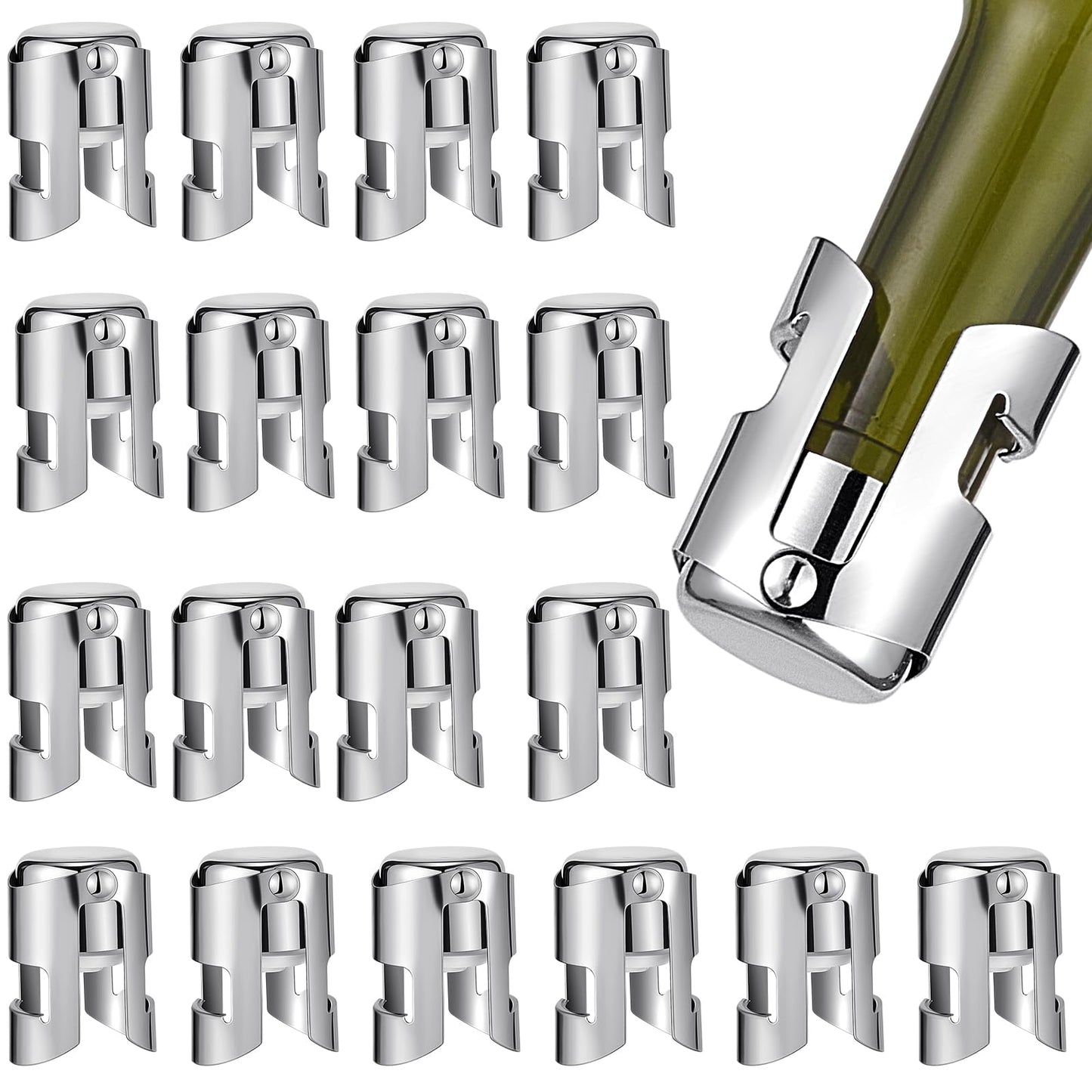 Tessco for you 18 Pcs Stainless Steel Champagne Stopper Bulk Reusable Bottle Sealer Wine Corker Champagne Cork Stopper Saver Plug for Prosecco Sparkling (Silver)