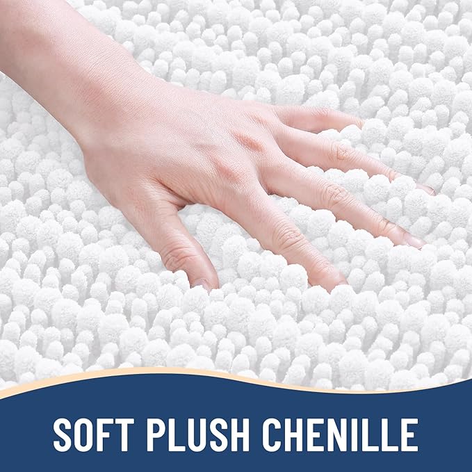 Arotive Luxury Chenille Bathroom Rug Mat, Extra Soft Thick Absorbent Shaggy Bath Rugs, Non-Slip Machine Wash Dry, Plush Bath Mats for Bathroom, Shower and Tub, 47x32, White