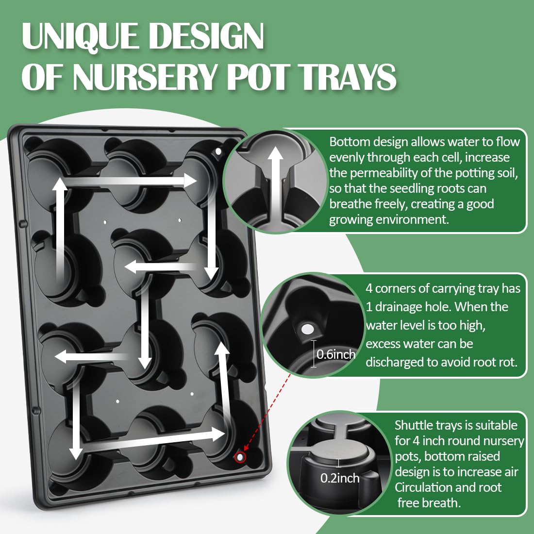 RooTrimmer 4 Inch 60 Pack Nursery Pots with Humidity Domes & 5 Pack 12 Cell Round Seedling Pot Carrying Trays, Sturdy Seeds Starter Pot Germination Set, Small Planter Nursery Propagation 5 Sets
