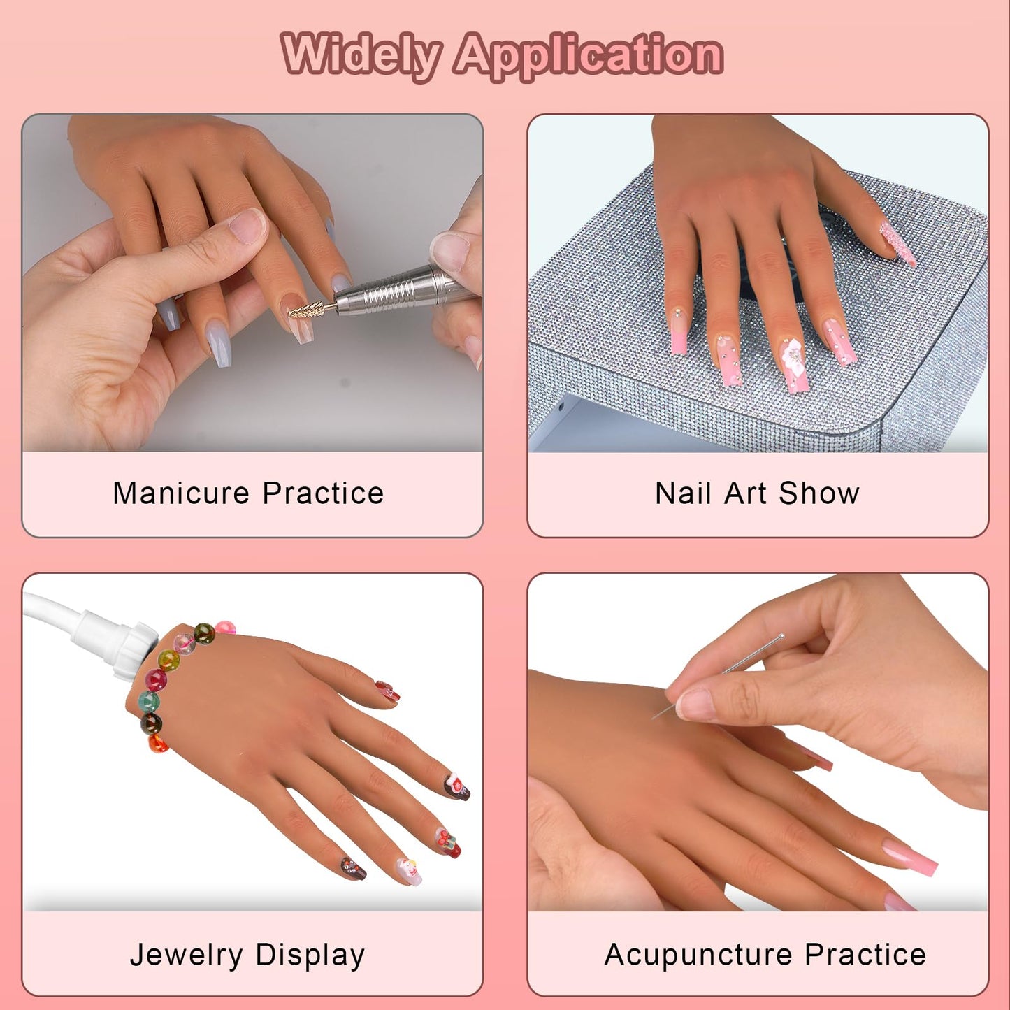 Practice Hand for Acrylic Nails,Silicone Nail Practice Hand with Stand Bracket,Realistic Bendable Mannequin Hand, Fake Hand for Nails Display, Manicure, Nail Tech