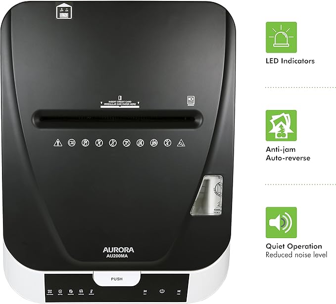 Aurora Commercial Grade 200-Sheet Auto Feed High Security Micro-Cut Paper Shredder/ 60 Minutes/Security Level P-5