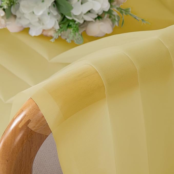 Chyhomenyc Mustard Yellow Sheer Curtains 45 Inches Long, Light Filtering Window Sheer Curtain Panel Drapes, Elegant Rod Pocket Soft Voile for Bedroom Living Room, Each 42Wx45L Inches, 2 Panels