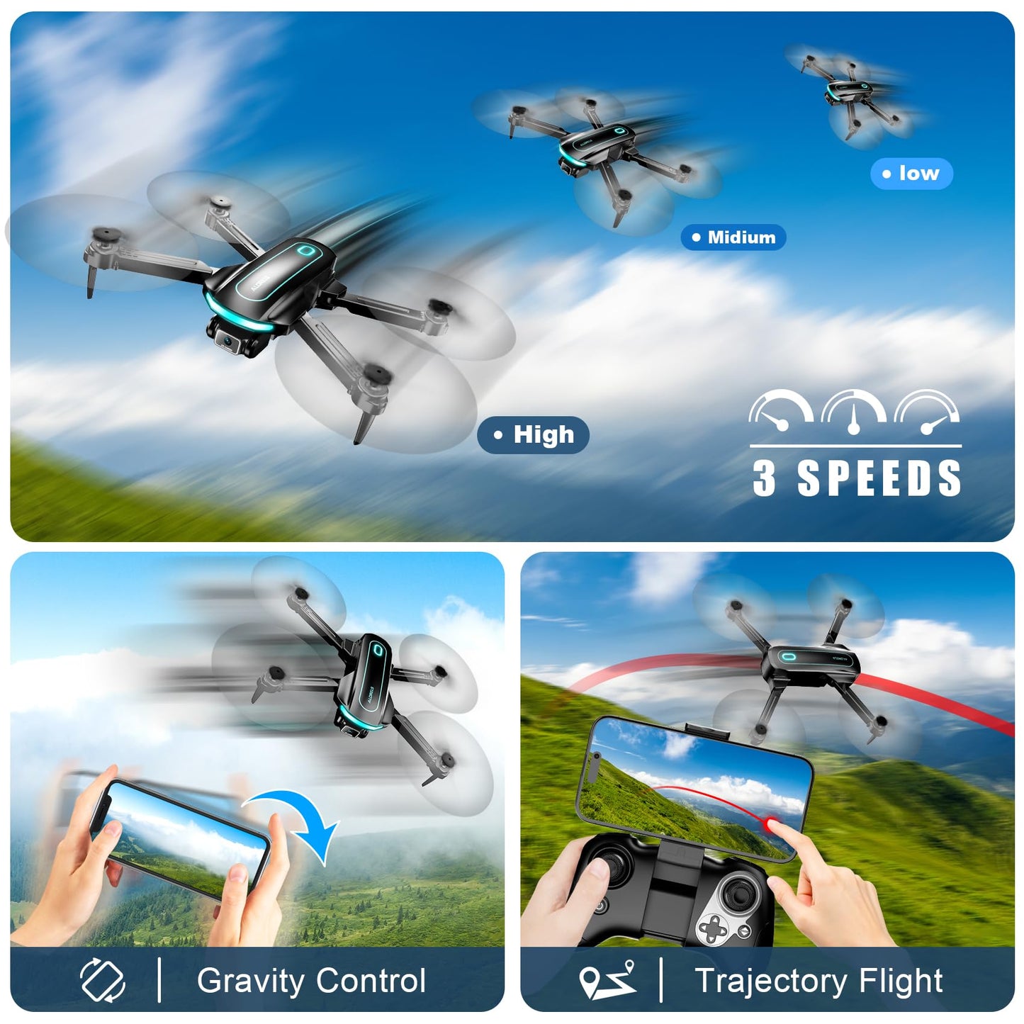 Drone with Camera for Adults and Beginners, 1080P HD FPV Foldable Mini Drone for Kids, 2 Batteries, Carrying Case, Trajectory Flight, Gravity Control, One-Key Takeoff/Landing, 360° Flip, Toys for Gift