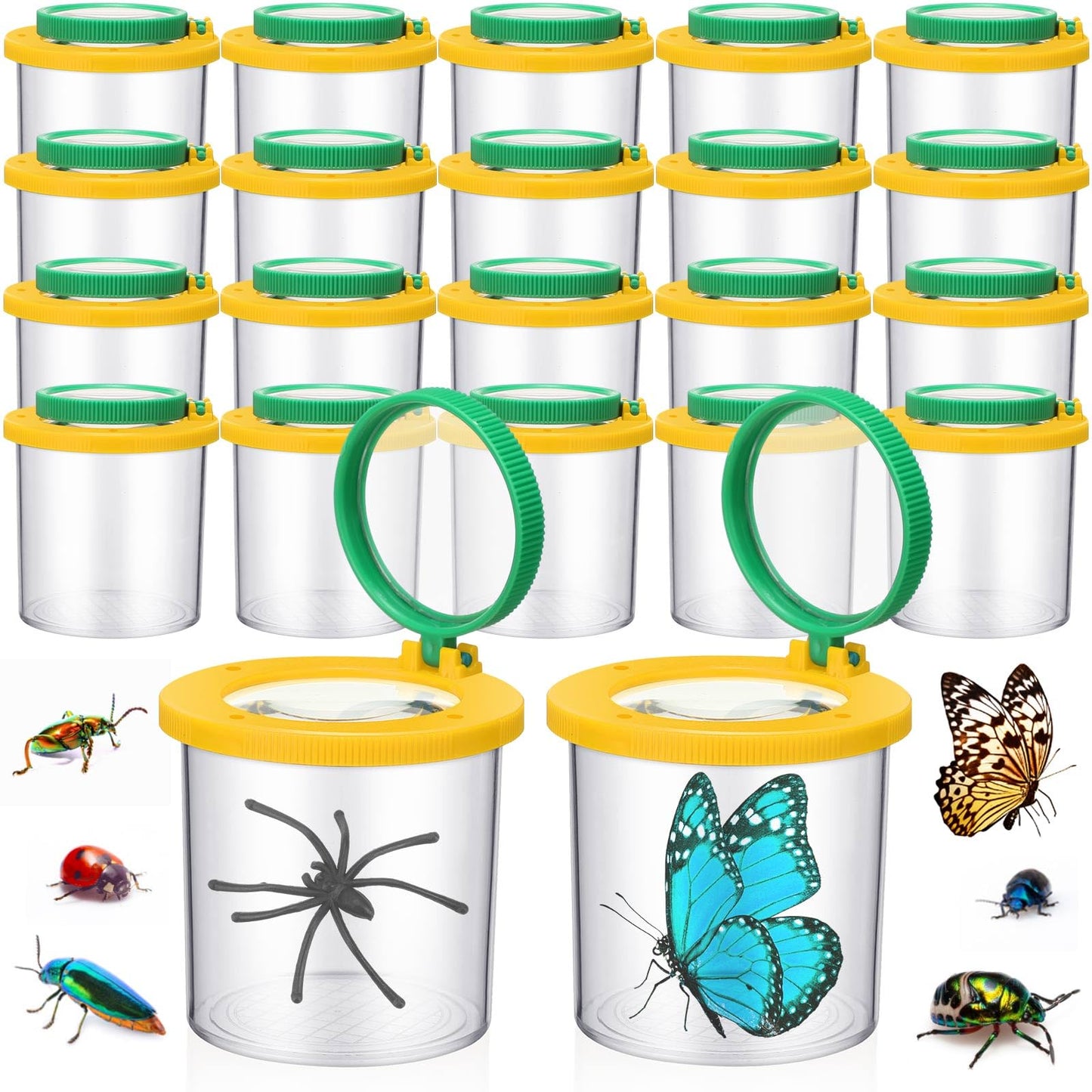 Silipull 24 Pcs Bug Jar Viewer Magnifying Insect Box Magnifier Bug Container Bulk Insect Container Cage for Science Nature Exploration Educational Tool Collecting Kit(Yellow)
