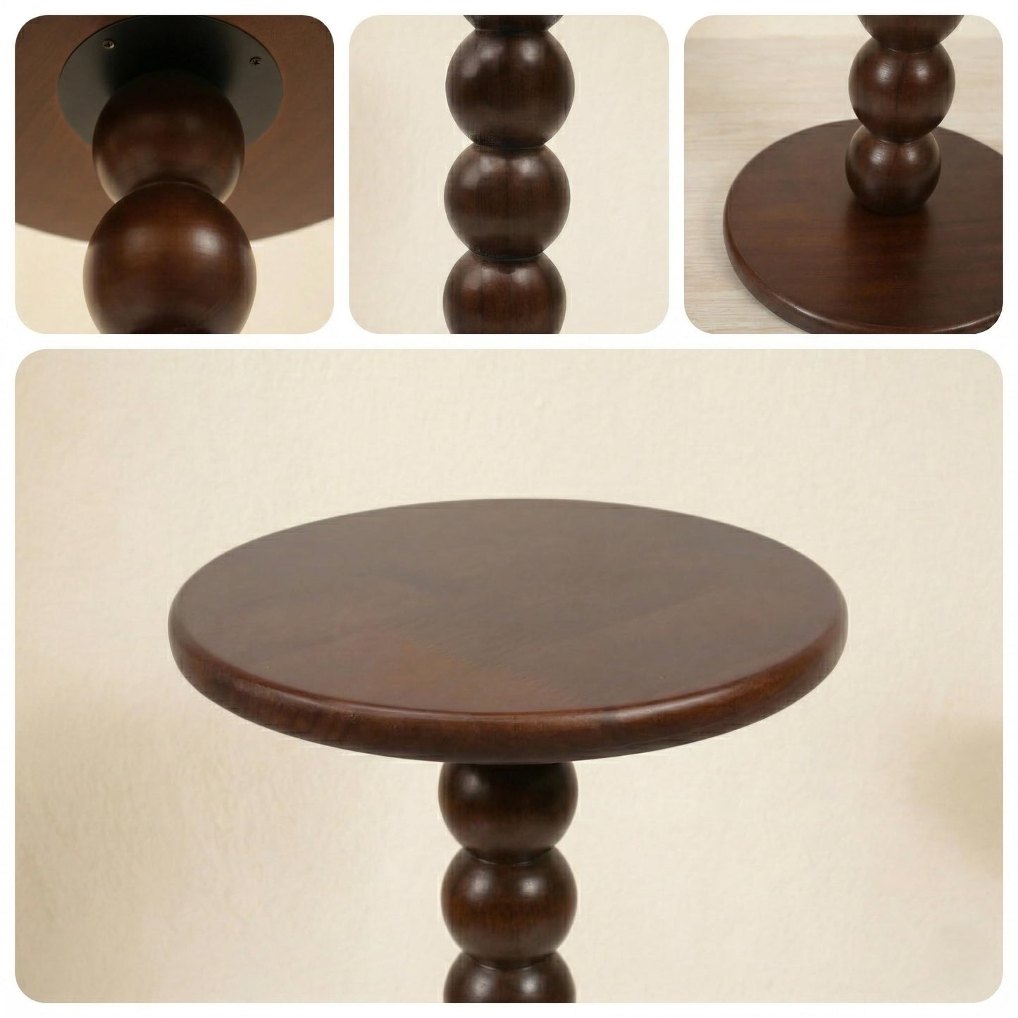 ARVENIA Round Side Table - Bobbin End Table for Living Room Bedroom – Solid Wood Spool Pedestal Nightstand, Boho Accent Furniture, Small Narrow Plant Stand, 22"