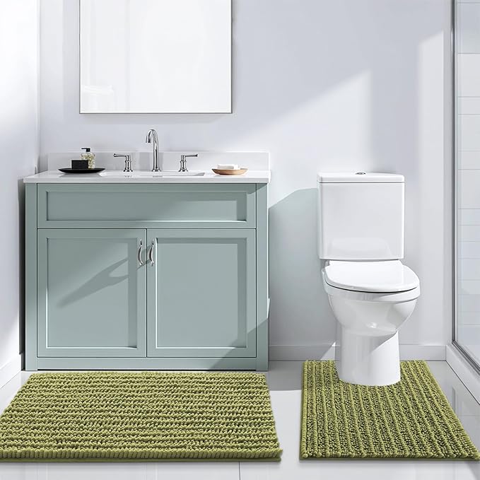 Arotive Luxury Chenille Bathroom Rug Mat, Extra Soft Thick Absorbent Shaggy Bath Rugs, Non-Slip Machine Wash Dry, Plush Bath Mats for Bathroom, Shower and Tub, 24x16, Willow Green