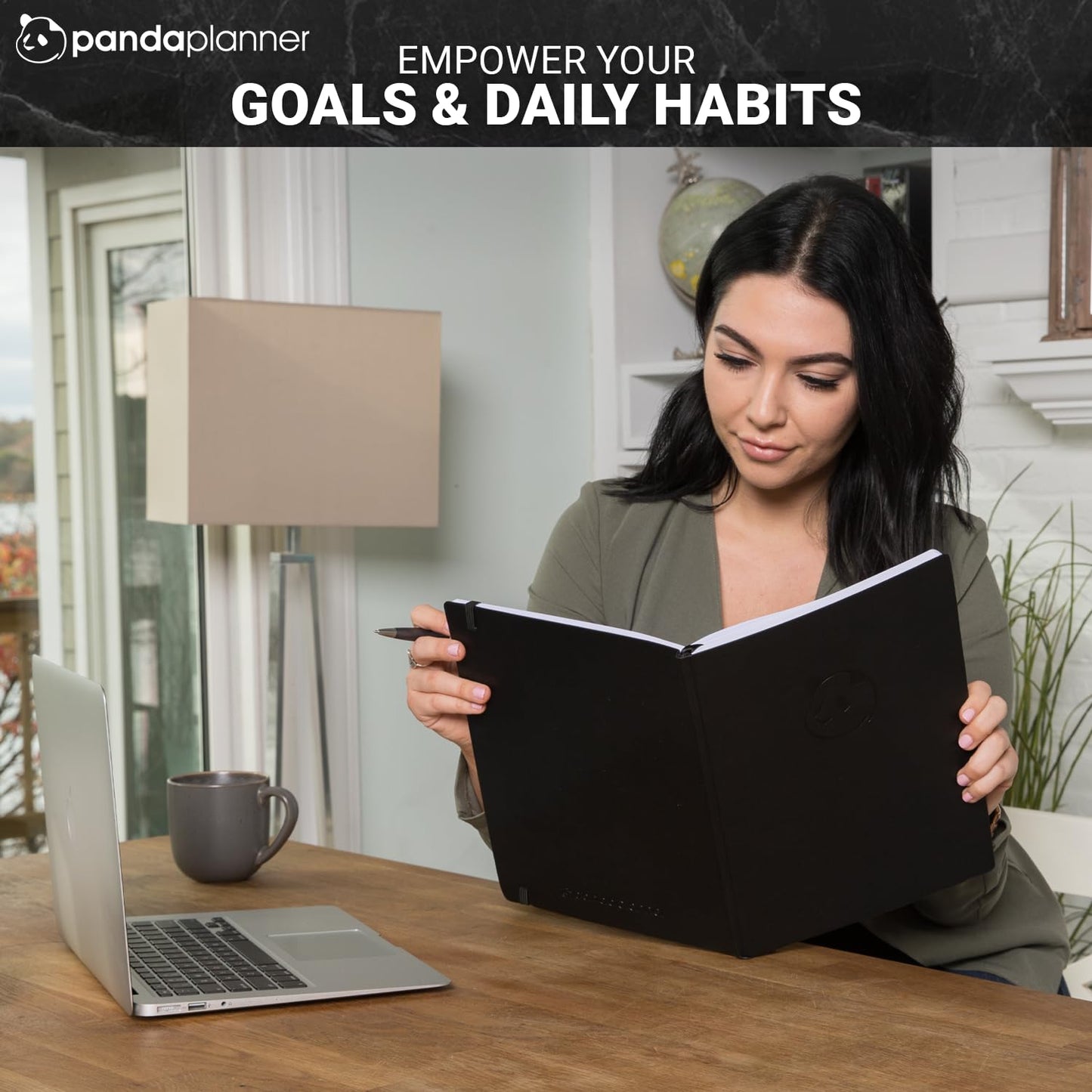 Panda Planner Weekly 2026, Undated Weekly Planner for Office, School & Home – 8"x11" Soft Vegan Leather Organizer Notebook with To-Do Lists, Habit Tracker, Notes & Agenda – Black