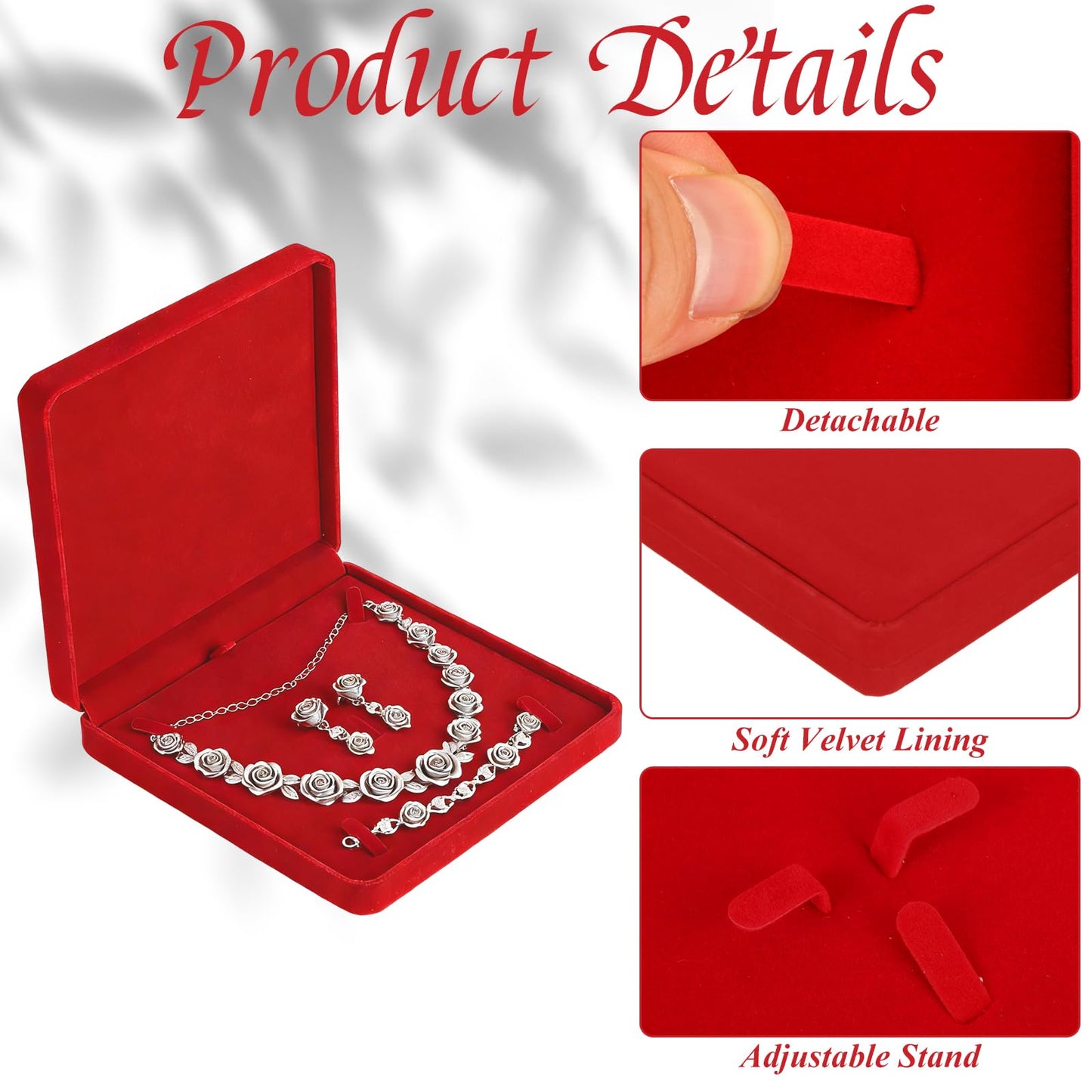 EATHEATY 6 Pack Large Velvet Jewelry Set Gift Boxes (7.5" Square) - Wine Red Display Case for Necklace, Earrings, Ring, Bracelet - Packaging for Wedding Bridesmaids, Retail, Anniversary