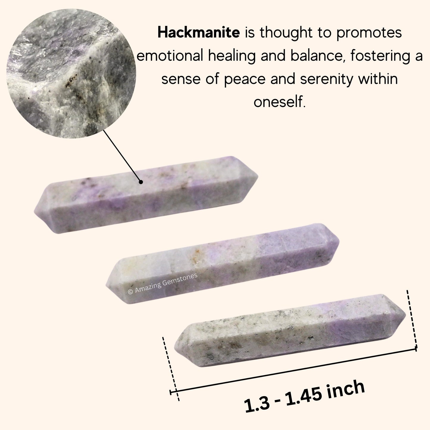 Amazing Gemstone Hackmanite Crystal Points Bulk Healing Crystals - Pack of 3 Double Terminated Healing Wand Point Bulk Crystals for Crafts, Crystal Grid - Premium Crystals for Beginners Gifts