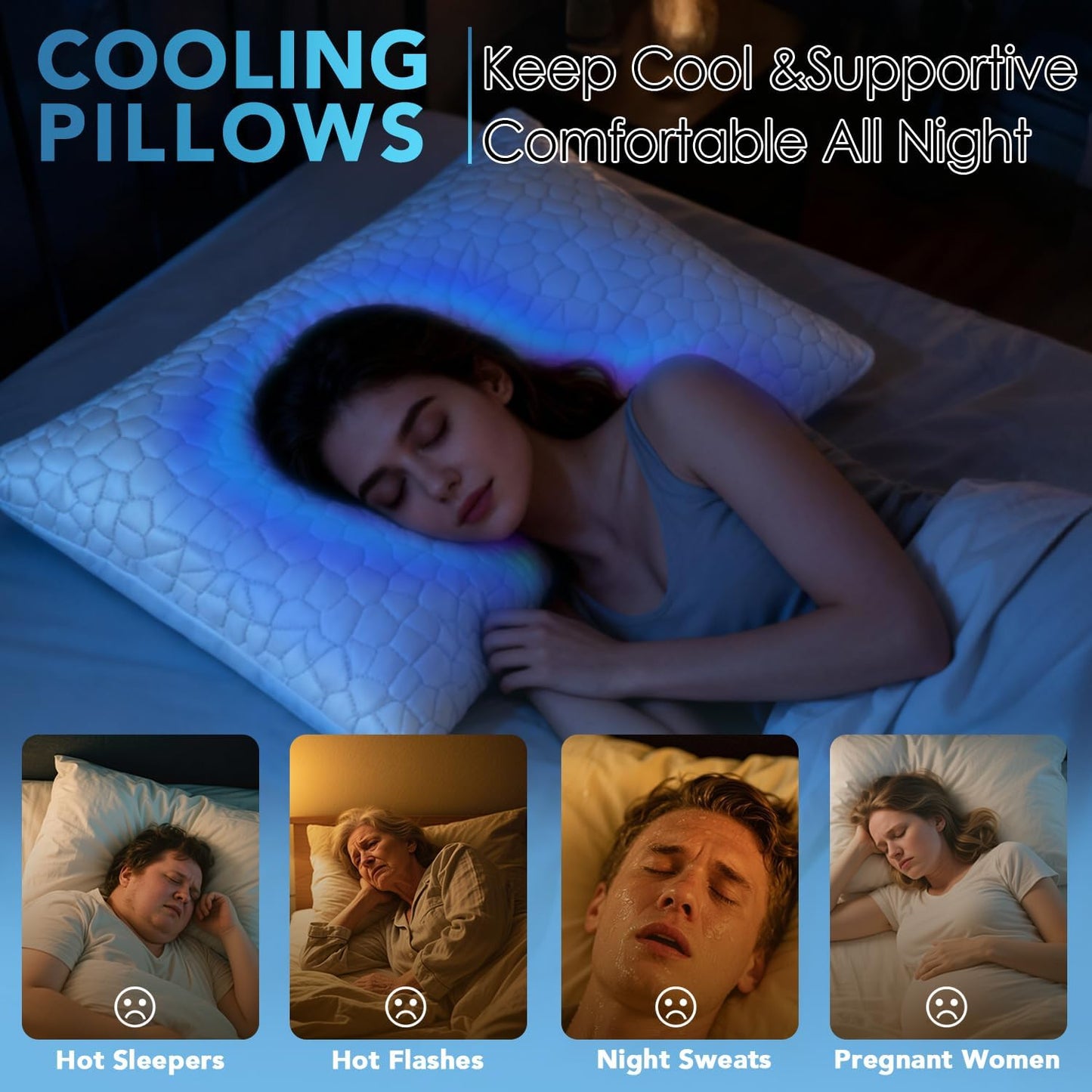 QUTOOL Cooling Pillow for Sleeping, CertiPUR-US Shredded Memory Foam Queen Pillows Set of 2, Cool Pillow for Hot Sleepers Adjustable Firm Pillow for Side, Back, Stomach Sleepers Soft Yet Support,White
