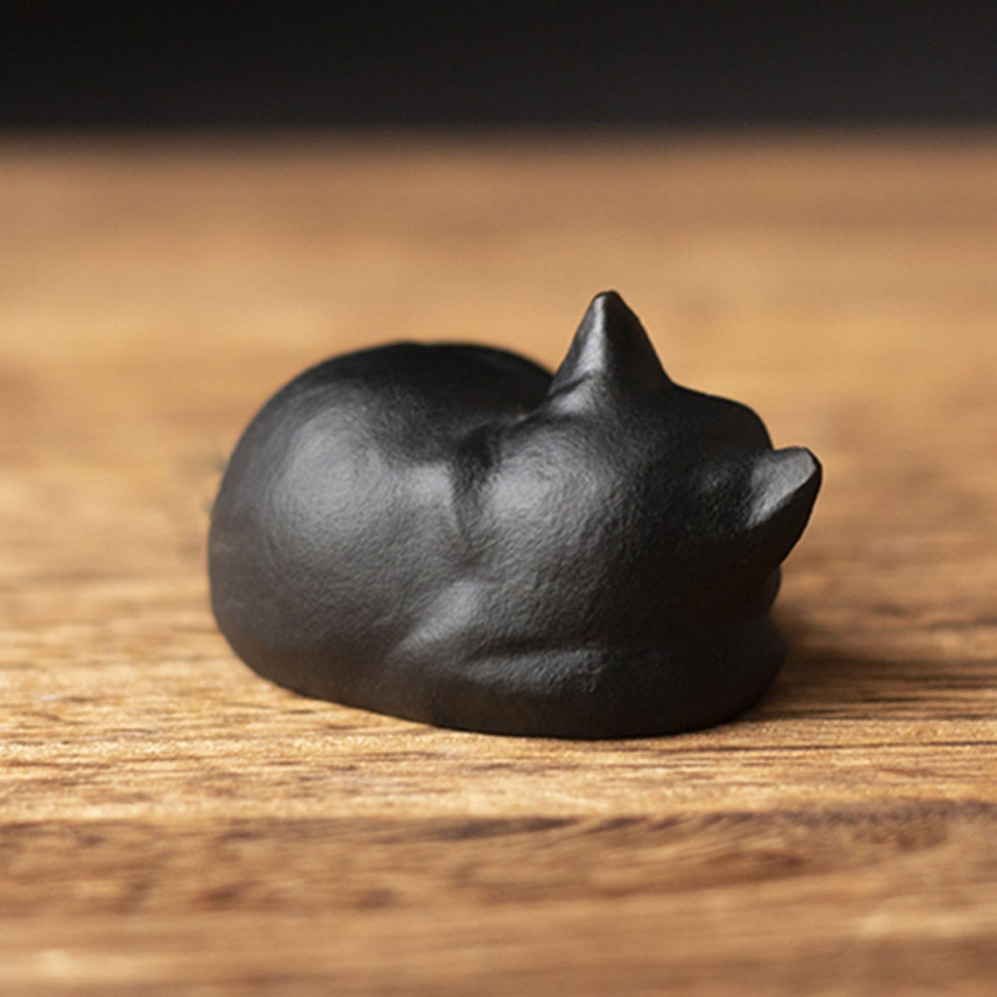 OwMell Tiny Sleeping Cat Statue Hand-Carved Healing Stone Gemstone Little Kitten Statue Figurine 2" - Black Obsidian Small