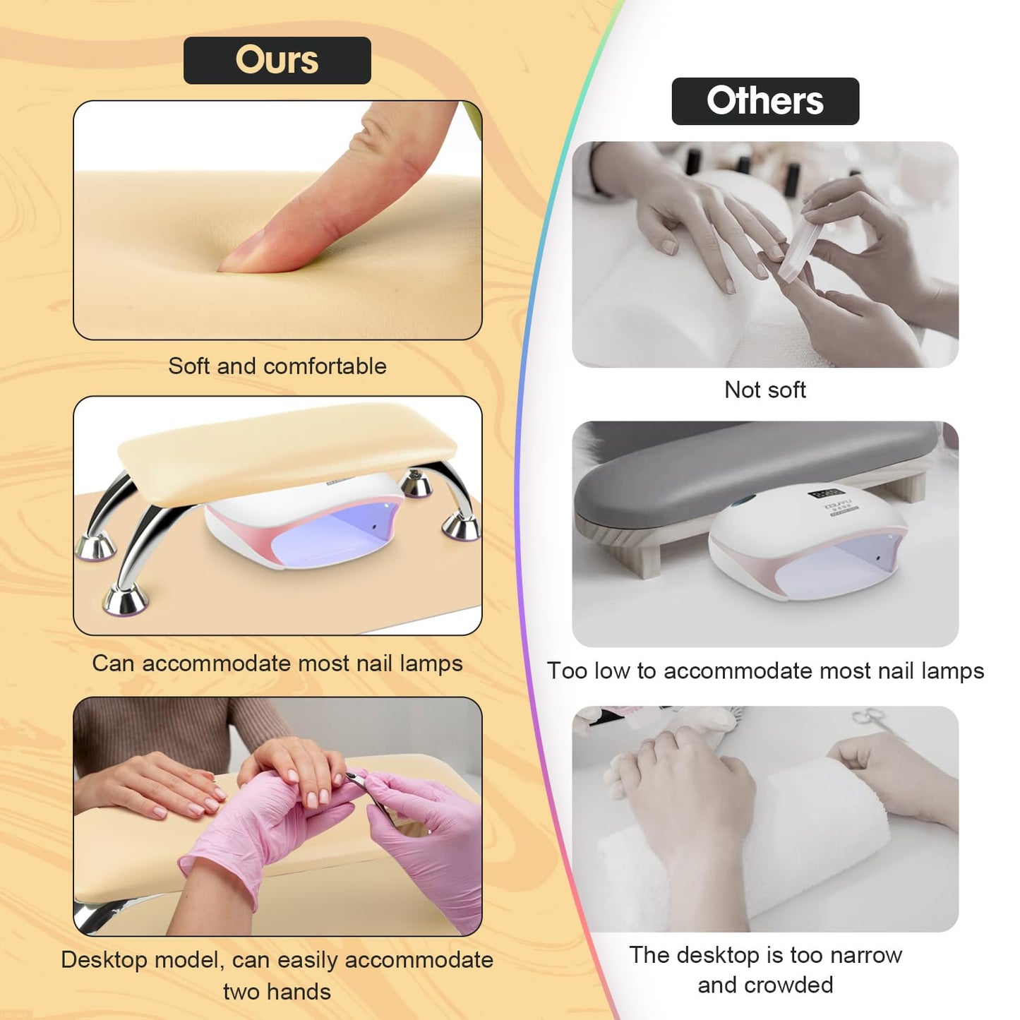Arm Rest for Nails Tech with Table Mat for Salons and Home Manicures, Soft Microfiber Leather Nail Hand Rest for Relaxing Arms, Non-slip Height Hand Pillow Cushion Nail Salon Manicure (Beige)