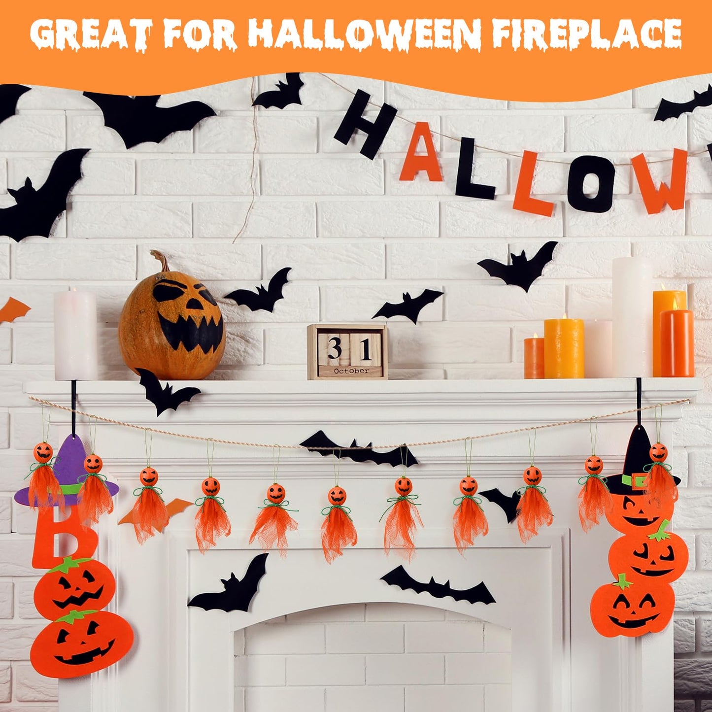 Kinlop 16 Pcs Halloween Pumpkin Hanging Ornaments 3.5 Inch Small Hanging Ghosts Tree Ornaments Orange Cute Pumpkin Decor for Halloween Party Yard Garden Tree Decoration