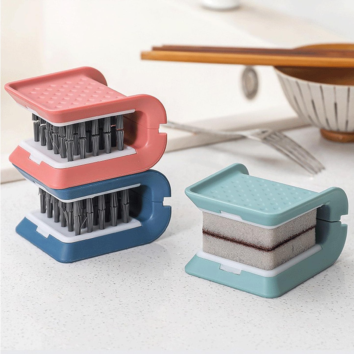 Knife Cleaner, 3 Pack Cutlery Cleaner, Blade Cleaner with 3 Pcs Replacement Sponge Brush Head, for Kitchen Chopsticks Fork Spoon Knives Washing (Blue, Pink, Green)