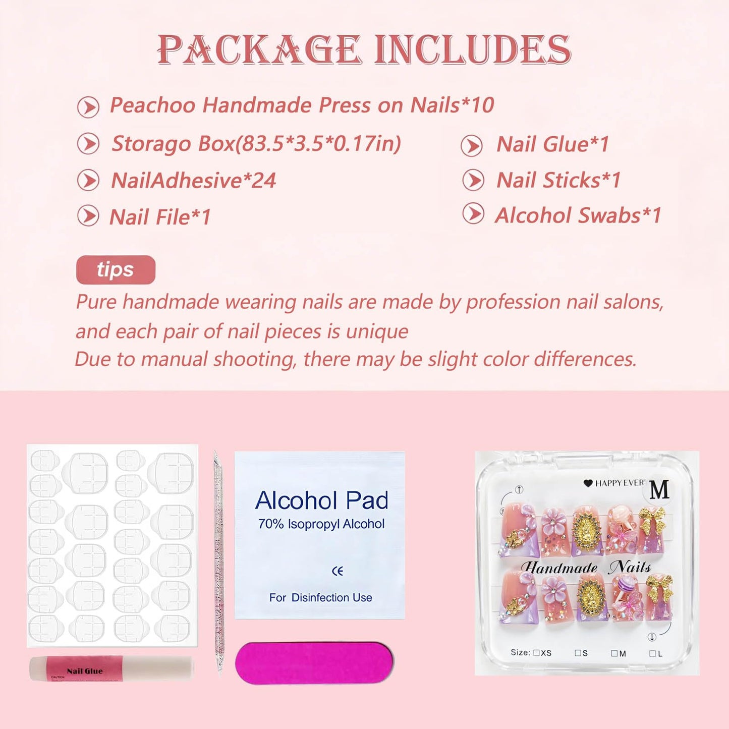 Handmade Acrylic Press on Nails Short Duck Nails Press on Thick French Tip with 3D Design Reusable Glossy Fake Nails Cute Nail Art DIY for Women 10pcs (Size M）