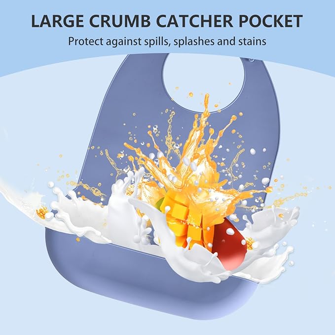 Adult Bibs for Men, Women, Elderly- Silicone Adult Bibs for Eating - Washable Bib with Crumb Catcher (Blue)