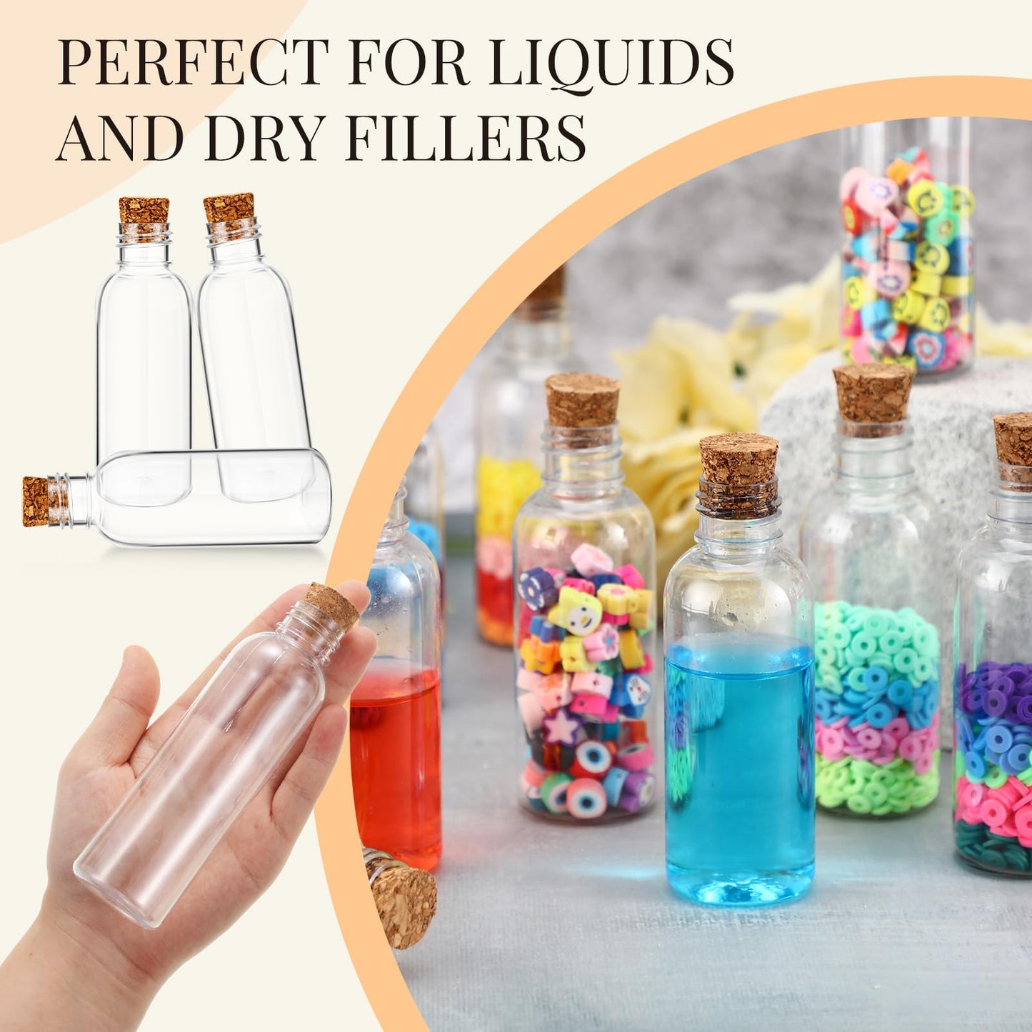 Talandale 50 Pcs 4 oz Potion Bottles with Cork - Clear Plastic Sand Art Bottles for DIY Wedding Party Favors