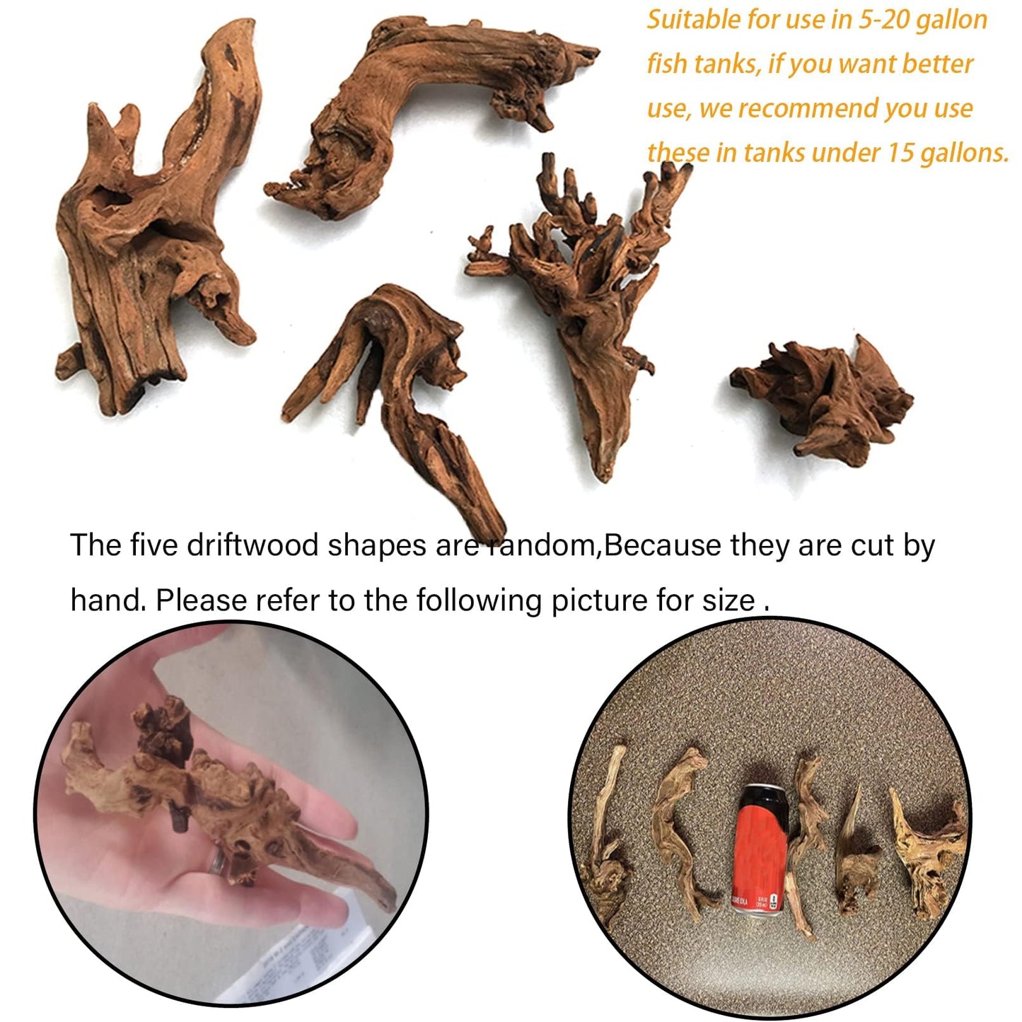Tfwadmx 5PCS Aquarium Driftwood Branches 4''-7.8'' Reptiles Trunk Natural Wood Fish Tank Decoration Plant Stump Ornament Decor Assorted