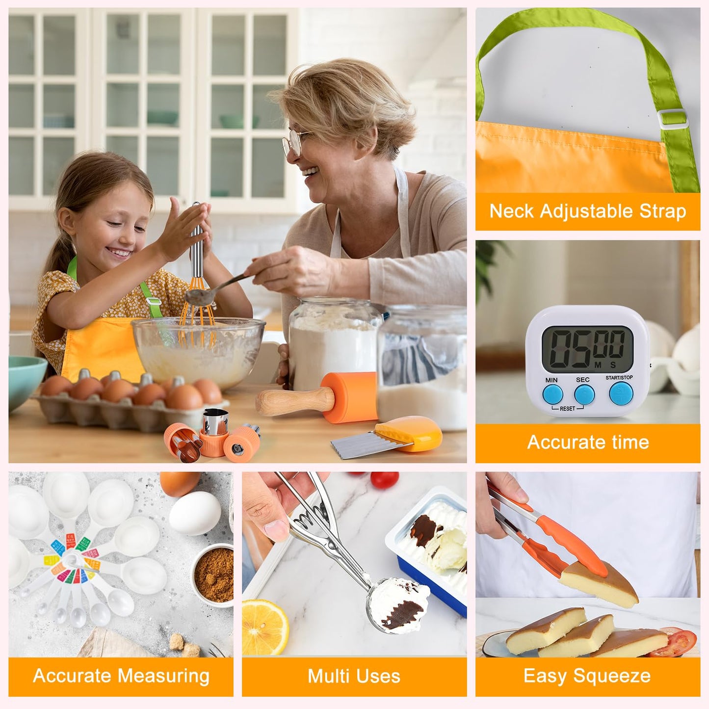 Kids Cooking Sets Real, Kids Cooking and Baking Gift Set with Storage Case Timer Kid Safe Knives Cutting Board, Toddler Real Kitchen Accessories, Birthday Gifts for Girls Boys Age 3 - 8