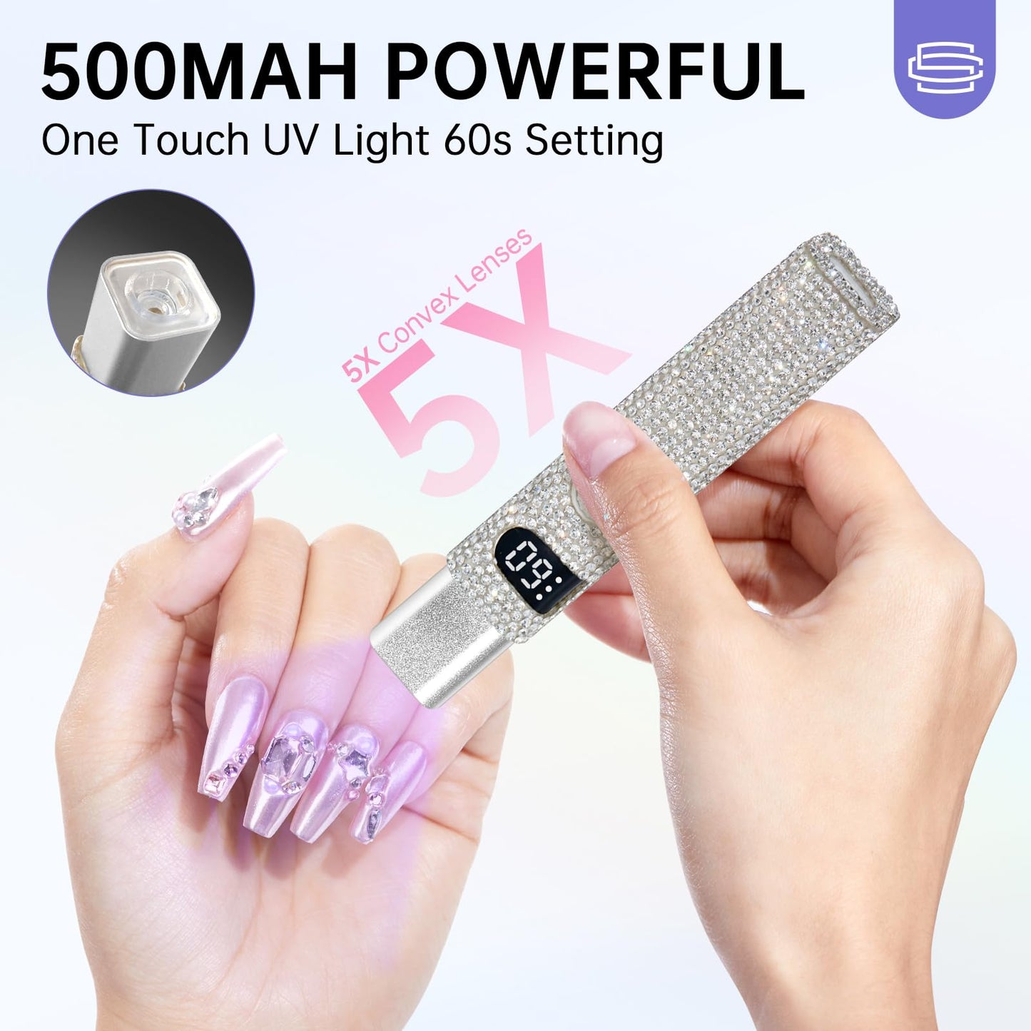 CHRISTINE SHELLY Handheld UV Light for Gel Nails, Mini LED Cordless Nail Lamp for Gel Nail Polish, Portable Flash Cure Lamp, Rechargeable USB Nail Dryer with LCD Display Fast Curing Home DIY