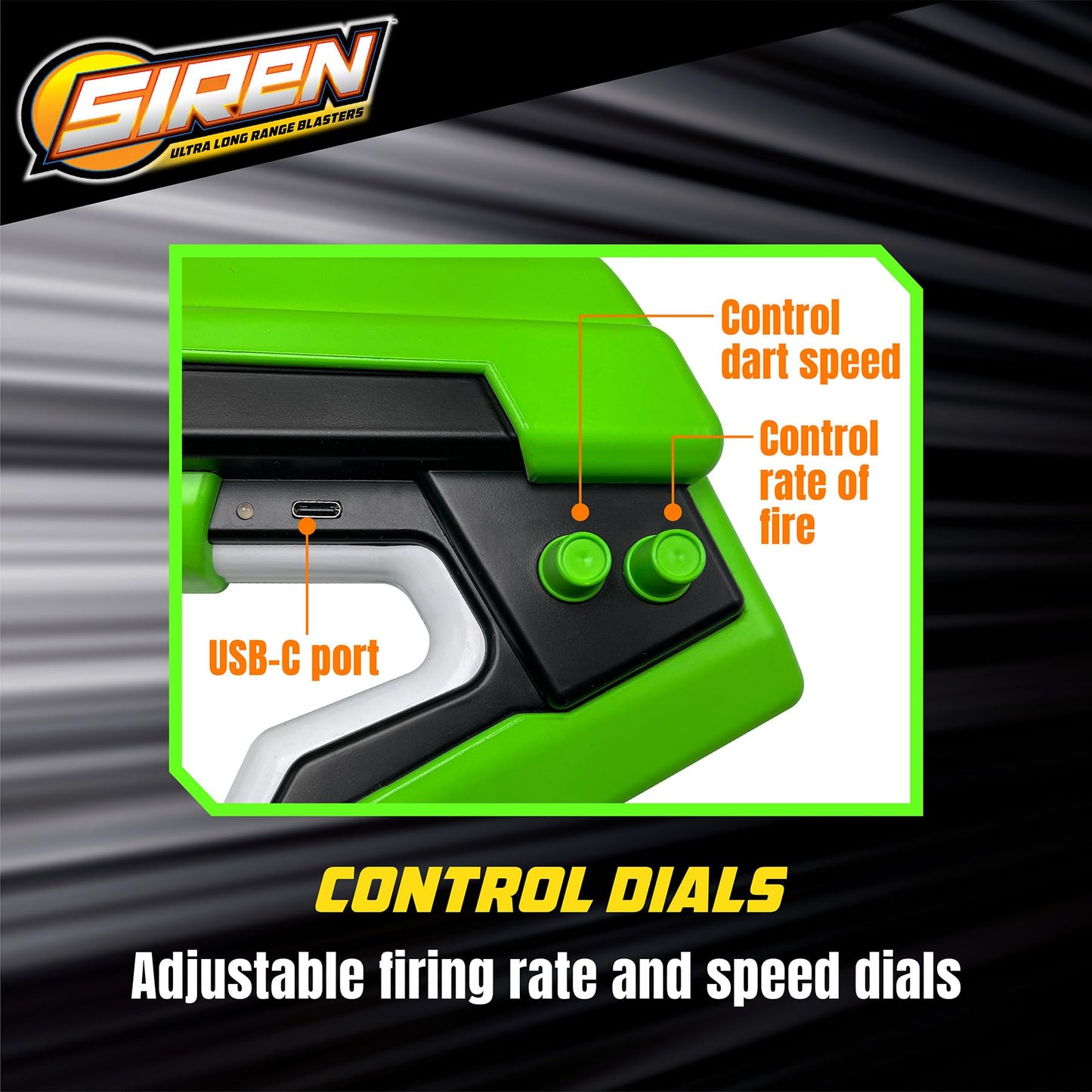 Siren Blasters Blink Motorized Rapid-Fire Ultra Long Range Foam Dart Blaster, Single Shot, Burst or Fully Auto Flywheel Launcher,190 Ft Range, 200 FPS, 20-Dart Mag, Rechargeable LiPo Battery, Ages 14+