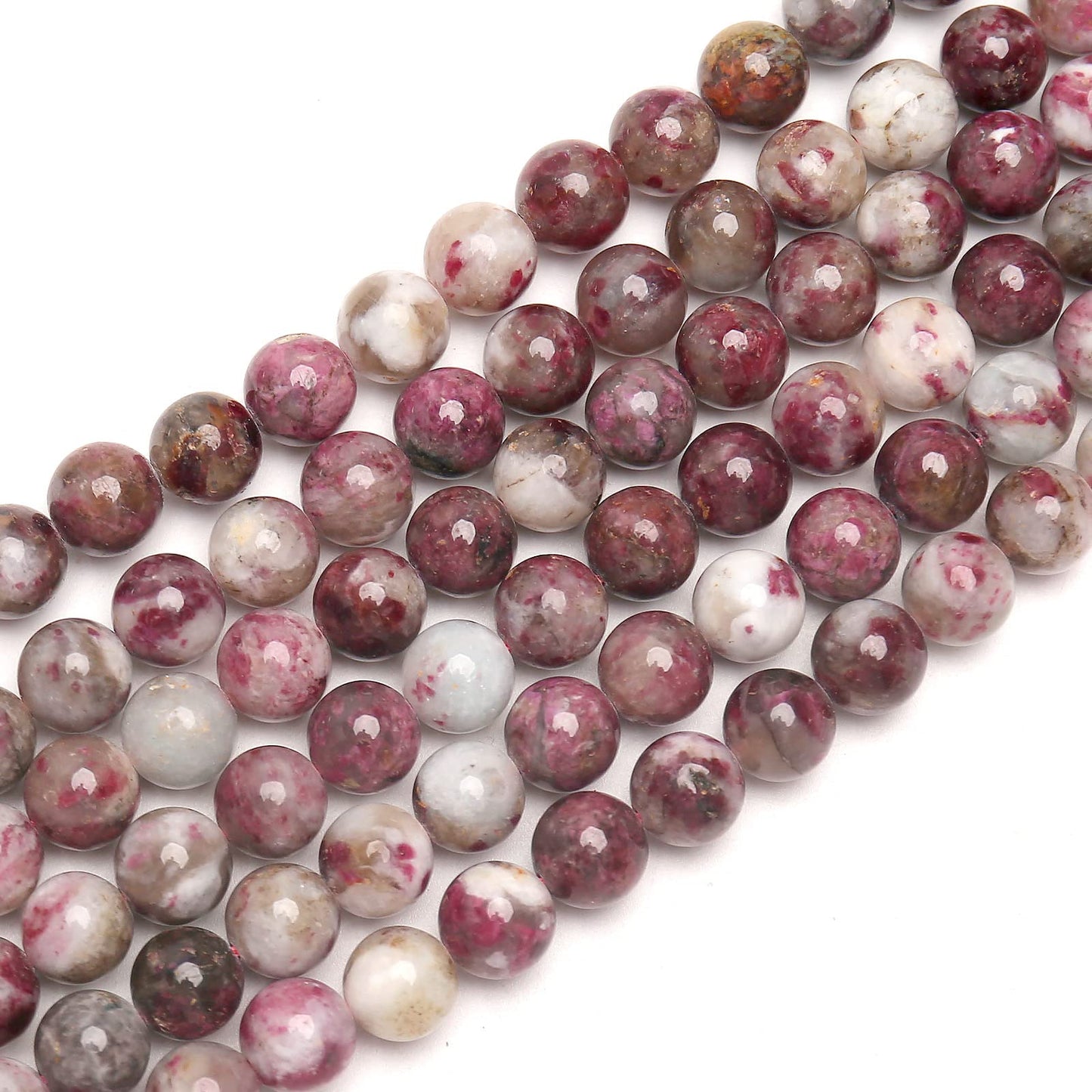 70PCS Natural 8MM Healing Gemstone, Plum Blossom Tourmaline Energy Stone Round Loose Beads, Semi-Precious Crystal Beads with Free Elastic String for Jewelry Making DIY