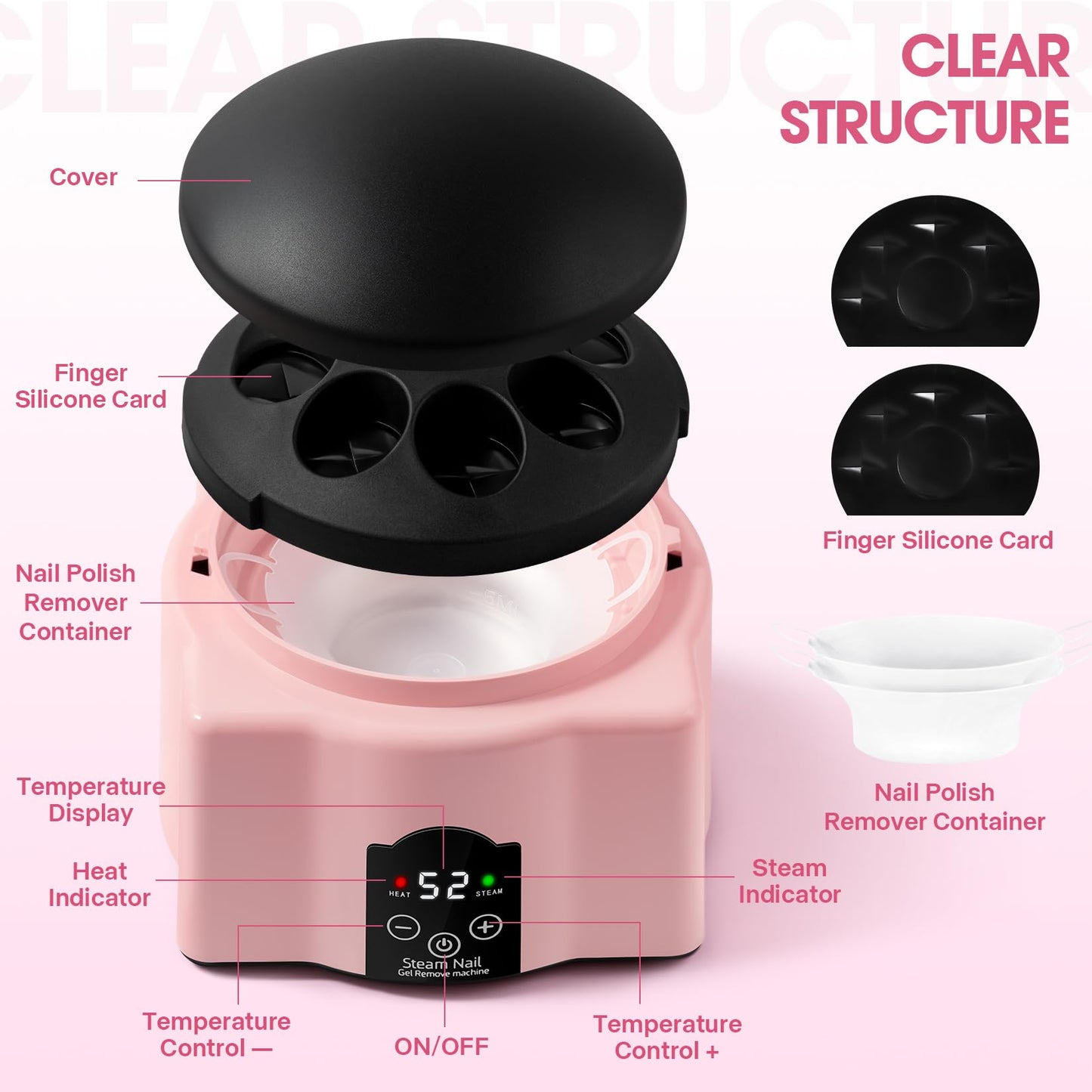 Automatic Upgraded Acrylic Gel Nail Polish Removal Electric Steam Acetone Nail Remover Machine Set, Various Nail Gel Nail Chips Without Harming Hands Nail Art Tools Nail Remover Tools Set